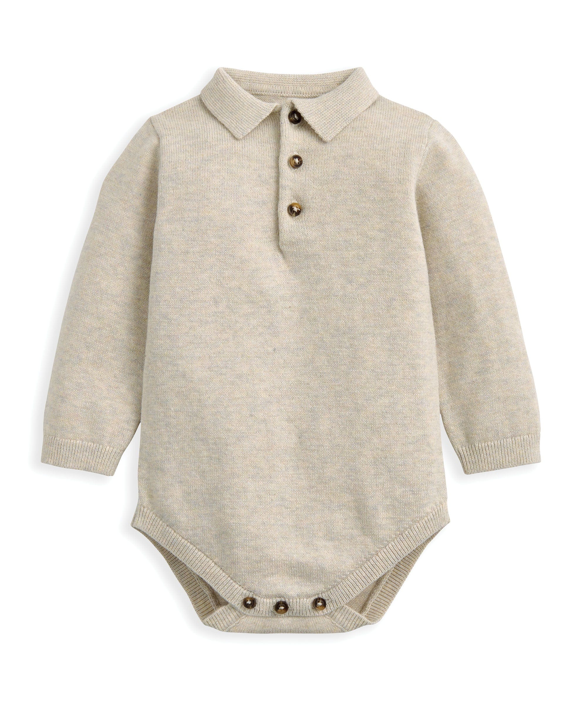 Oatmeal Knit Polo Bodysuit & Bottoms Set (2 Pieces) - Image 2