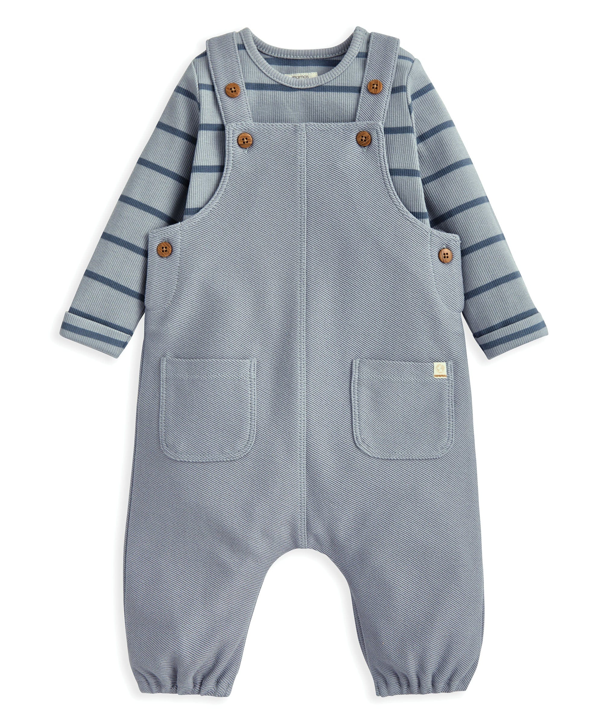Striped Dungarees & Bodysuit Set (2 Pieces) – Blue - Image 4