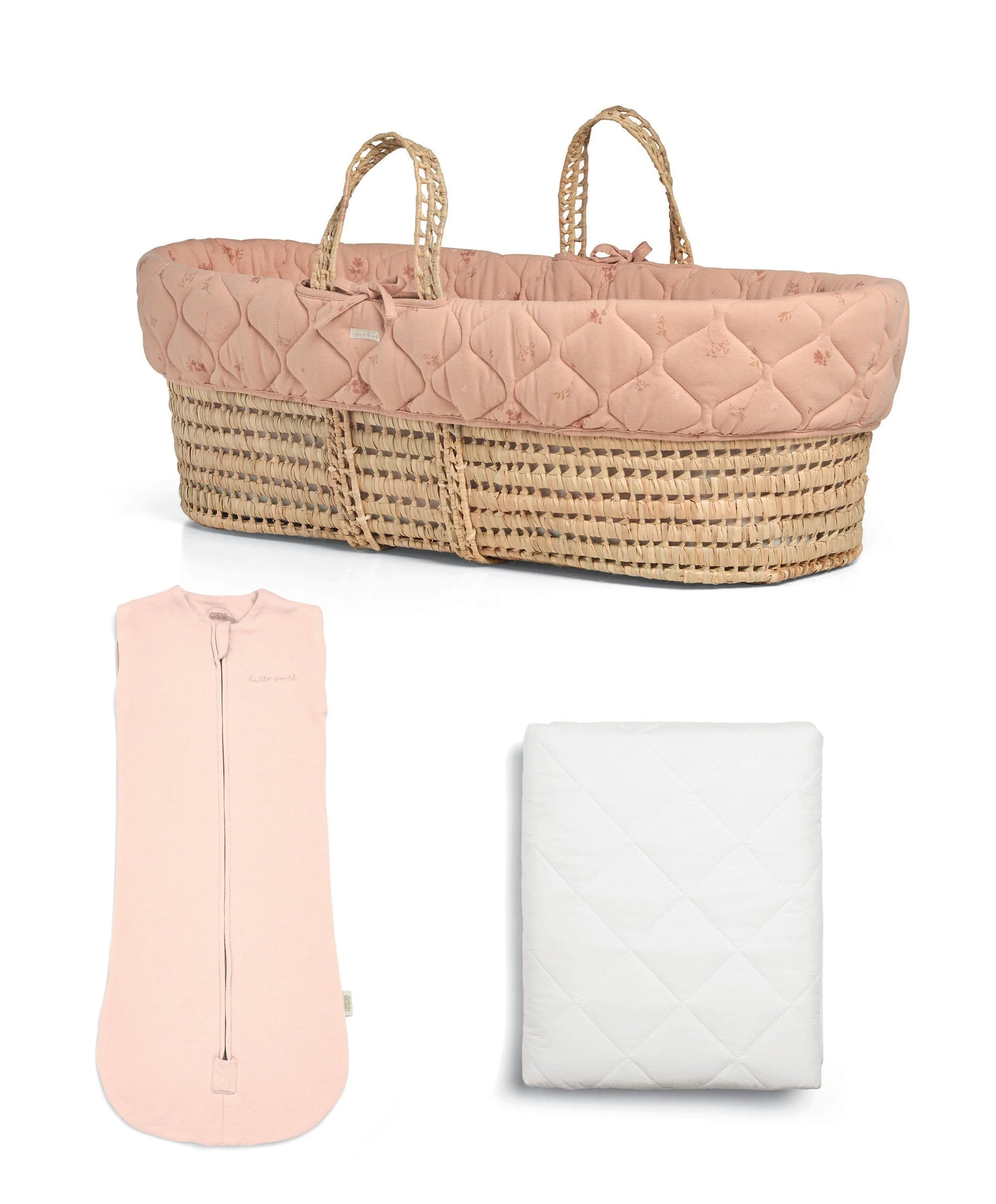 Newborn Swaddle and Moses Basket Bundle (3 Pieces) - Wildflower