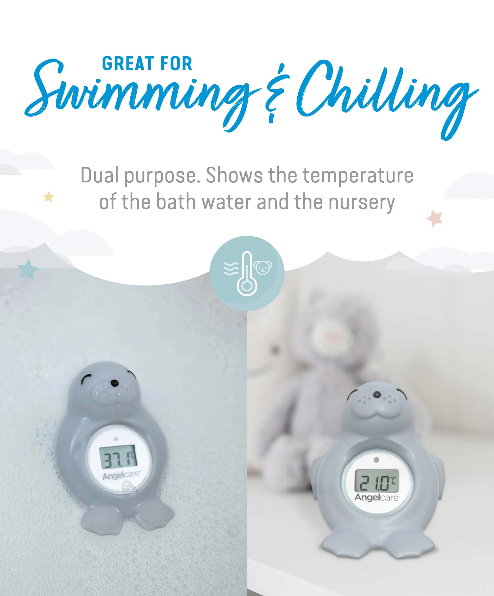 Angelcare Happy Seal Baby Bath and Room Thermometer - Grey - Image 4
