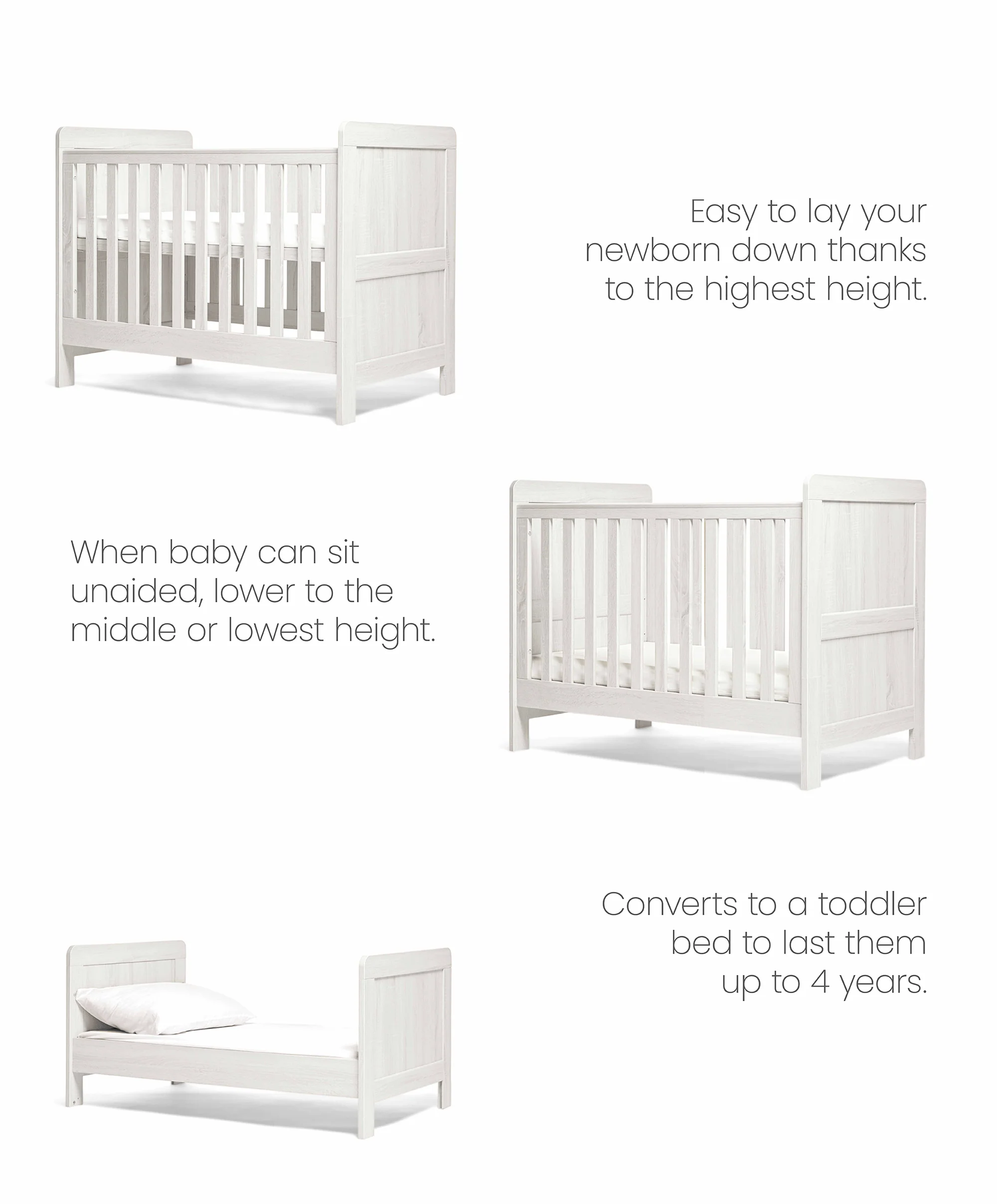 Atlas 3 Piece Small Cotbed Range with Dresser Changer & Wardrobe - White - Image 7