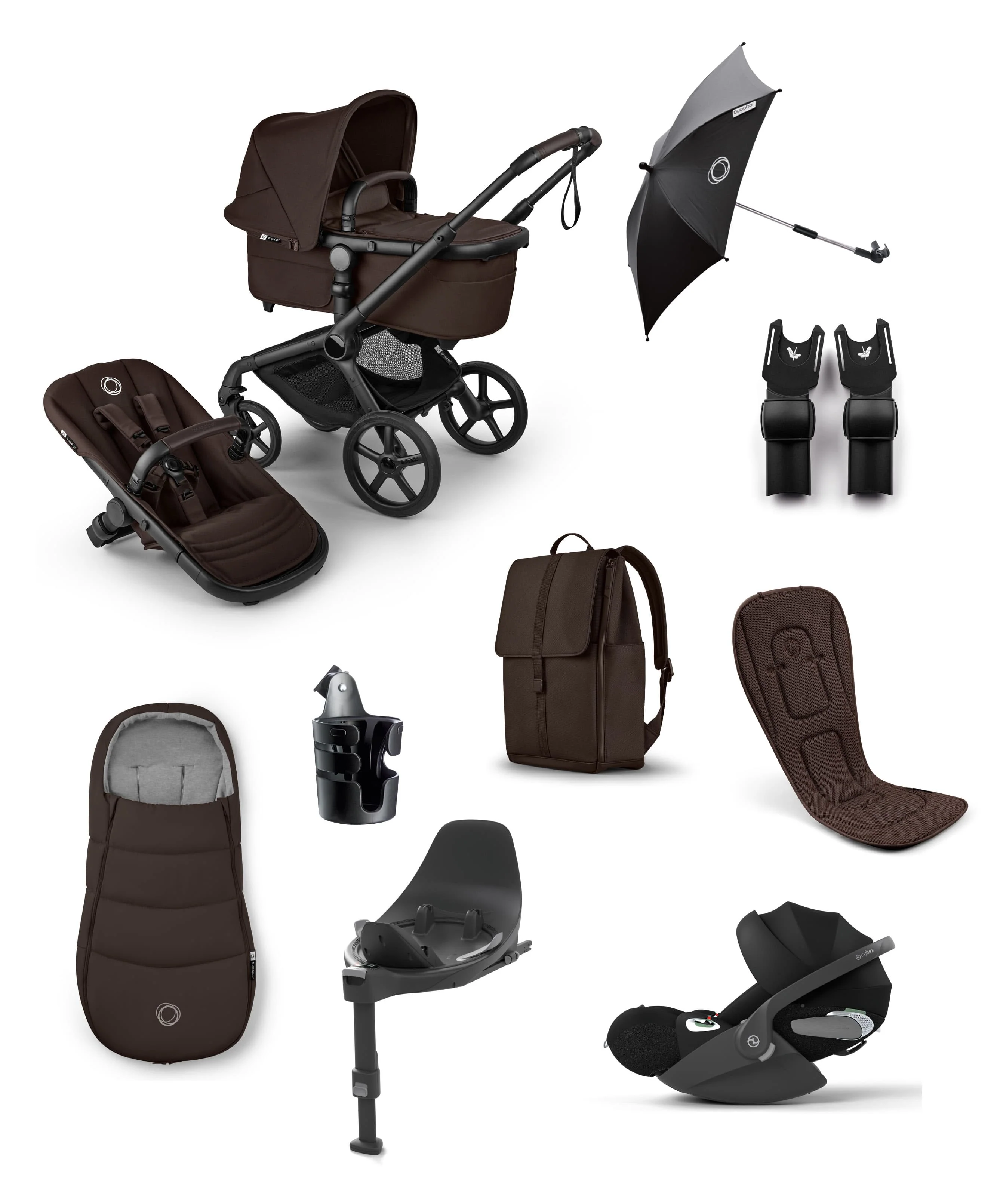 Bugaboo Fox 5 Renew Pushchair Bundle With Cybex Cloud T i-Size Rotating Baby Car Seat & Base (9 Pieces) - Cocoa Brown