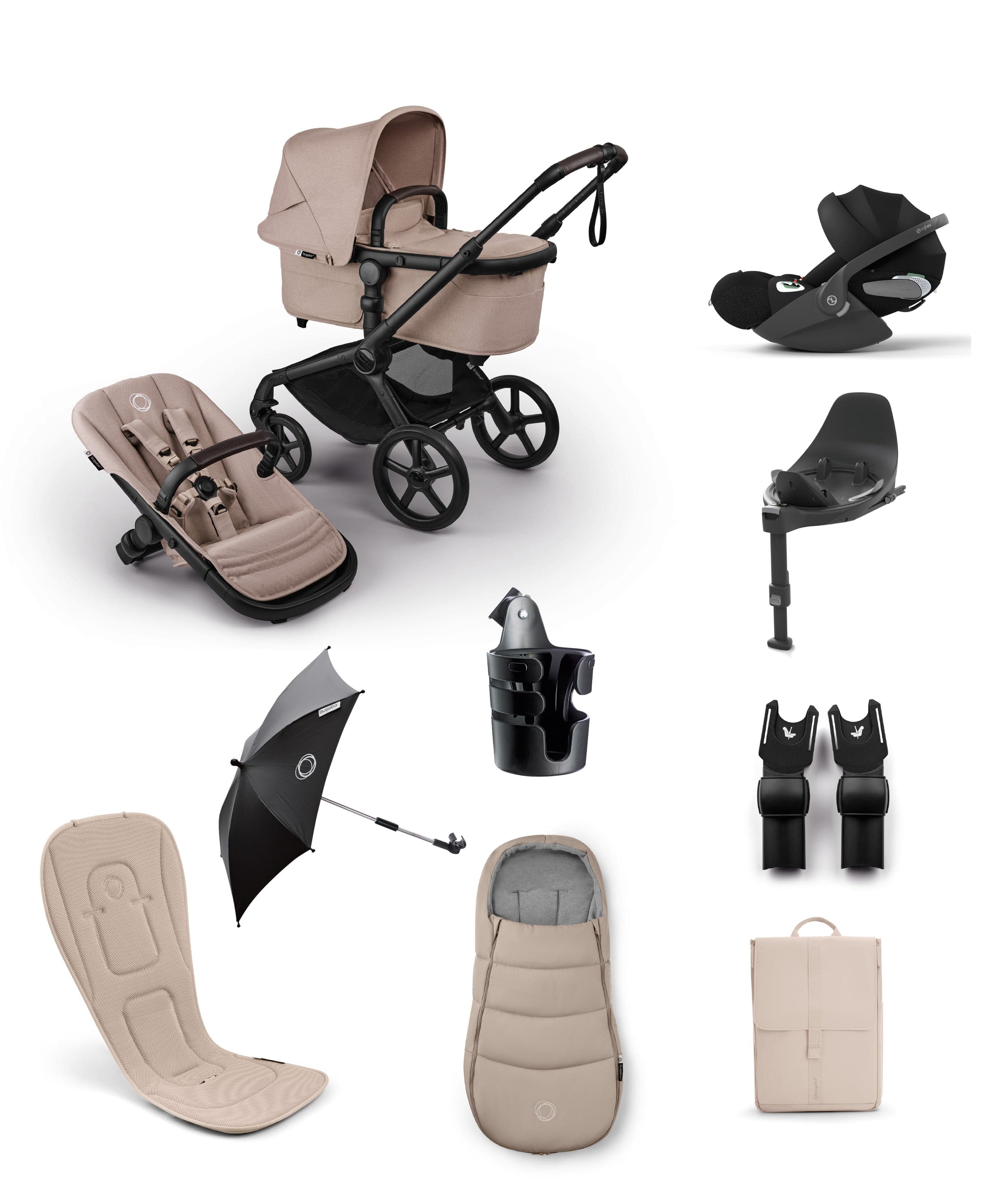 Bugaboo Fox 5 Renew Complete Pushchair Bundle with Cybex Cloud T Car Seat (8 Pieces) - Desert Taupe Melange