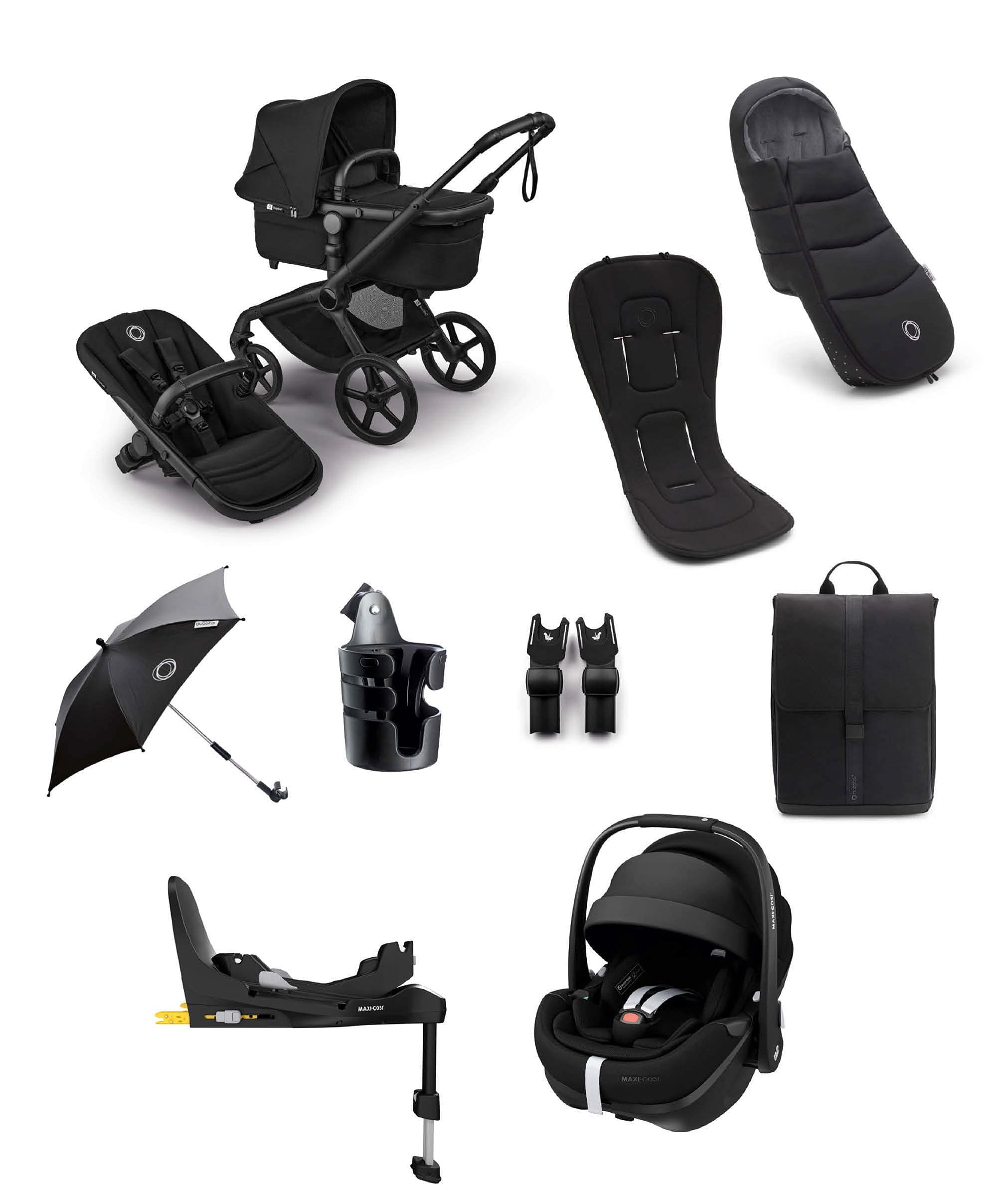 Bugaboo Fox 5 Renew Complete Pushchair Bundle with Maxi-Cosi Pebble 360 Pro2 Car Seat (8 Pieces) - Heritage Black