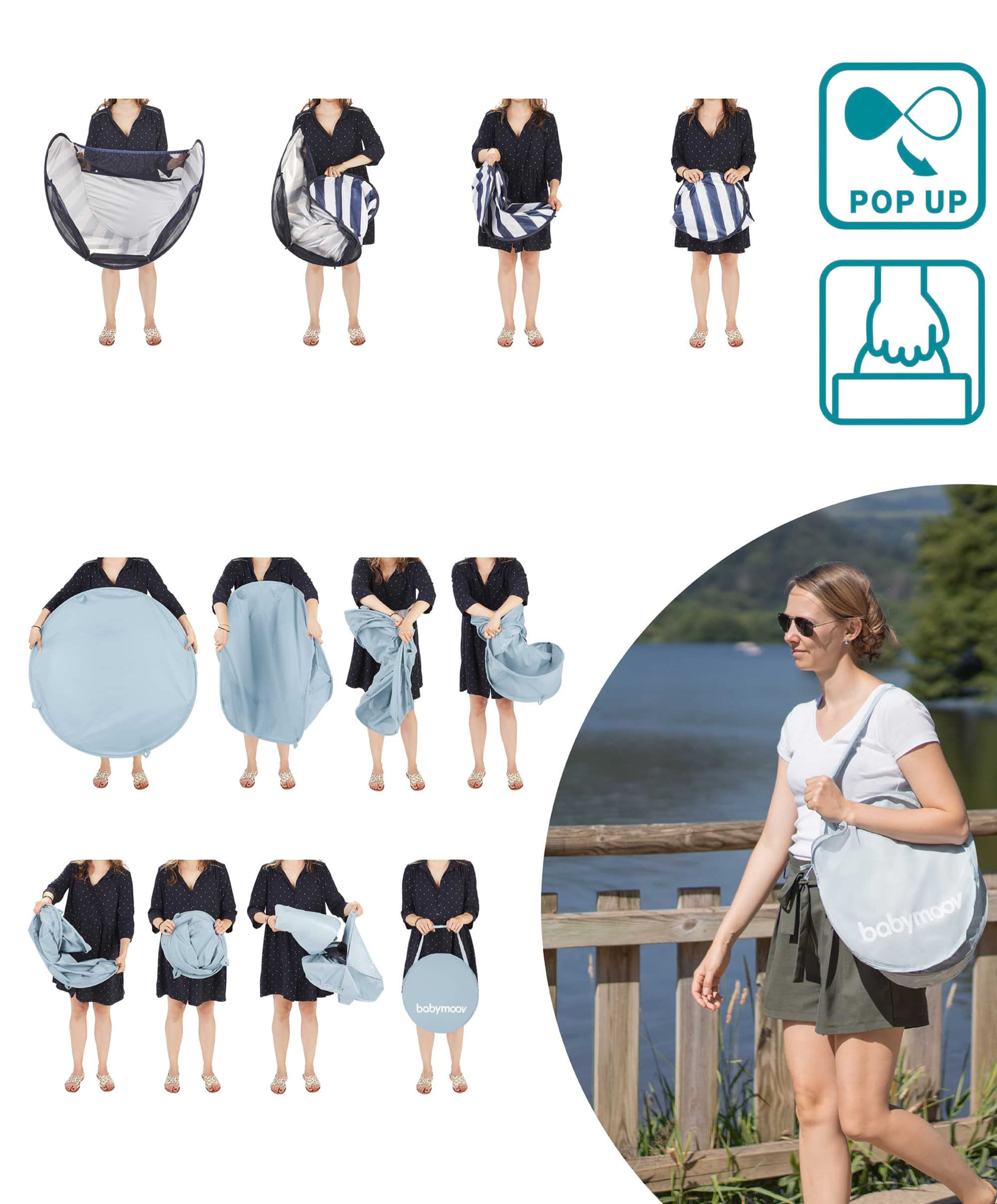 Babymoov Aquani Anti-UV Tent, Paddling Pool & Playpen UPF 50+ - Mariniere - Image 9