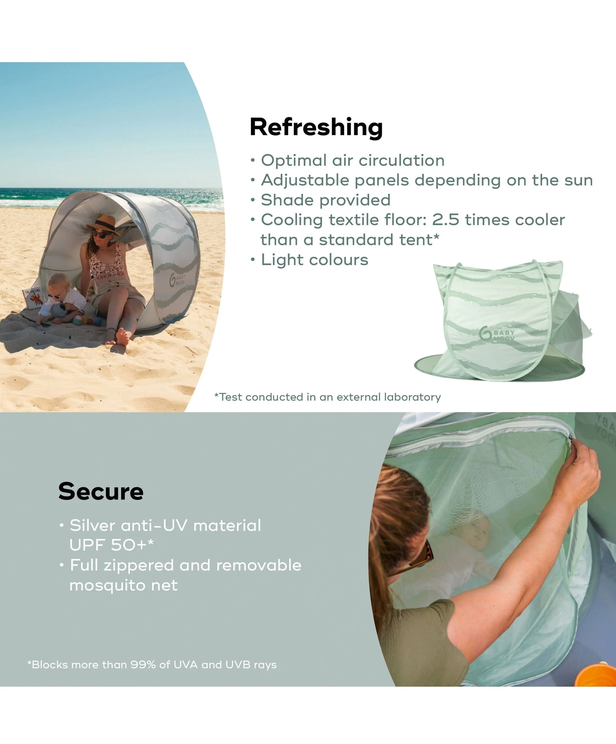 Babymoov Moov & Protect XL Anti UV Refreshing Tent - Green Lagoon - Image 5