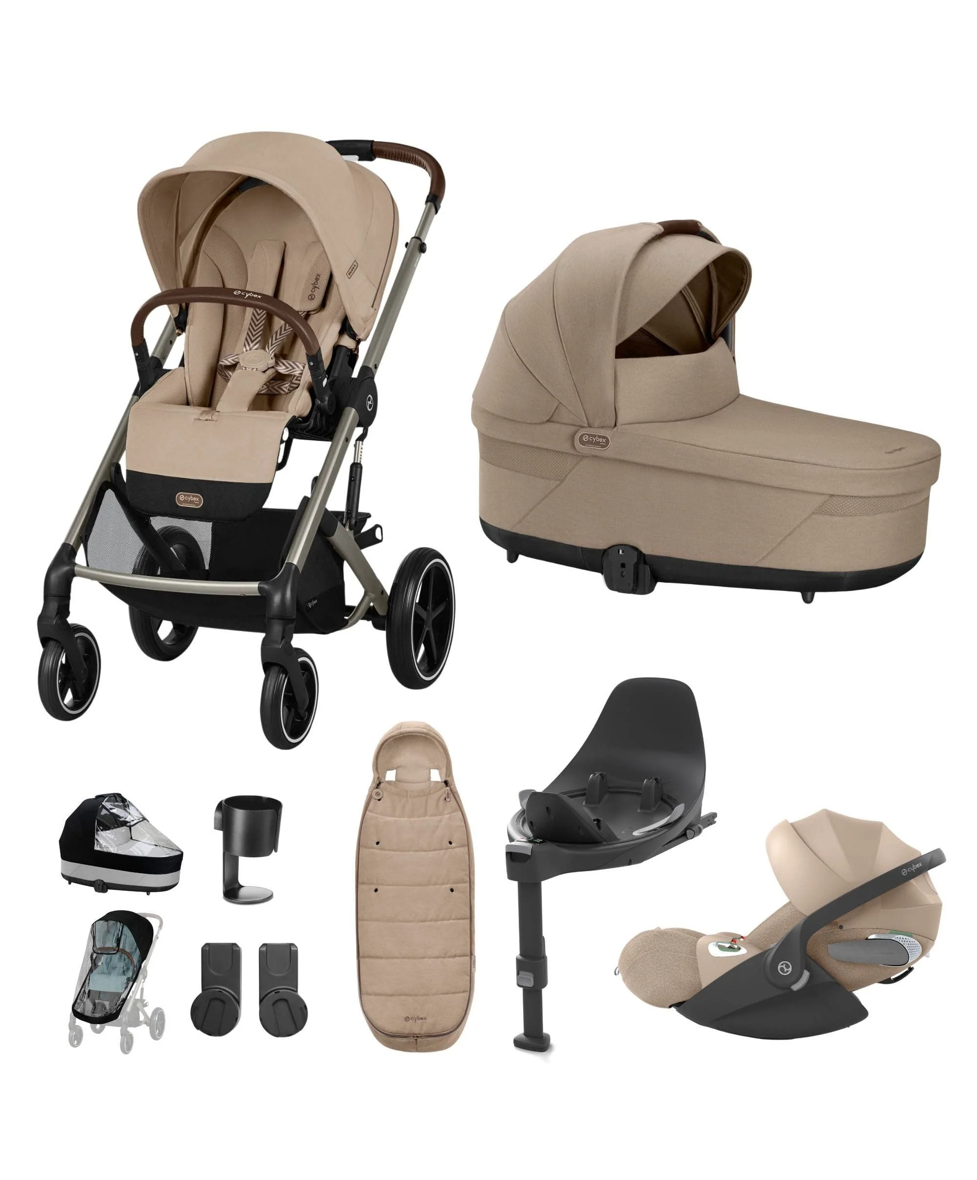 Cybex Balios Pushchair Bundle with Cybex Cloud T Car Seat (7 pieces) – Almond Beige