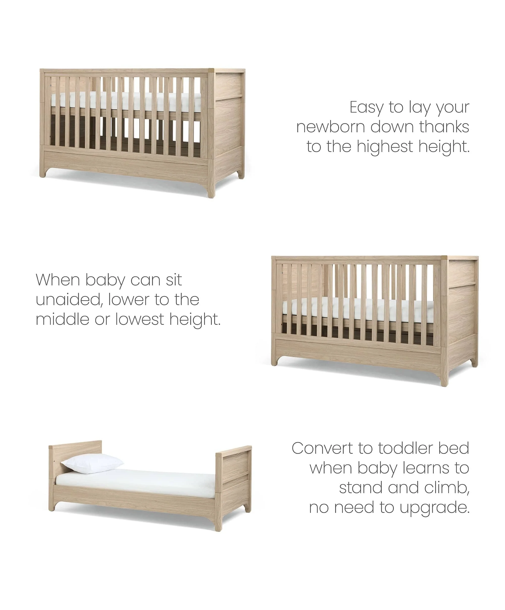 Barton 3 Piece Cotbed Range with Dresser Changer & Wardrobe - Oak - Image 7