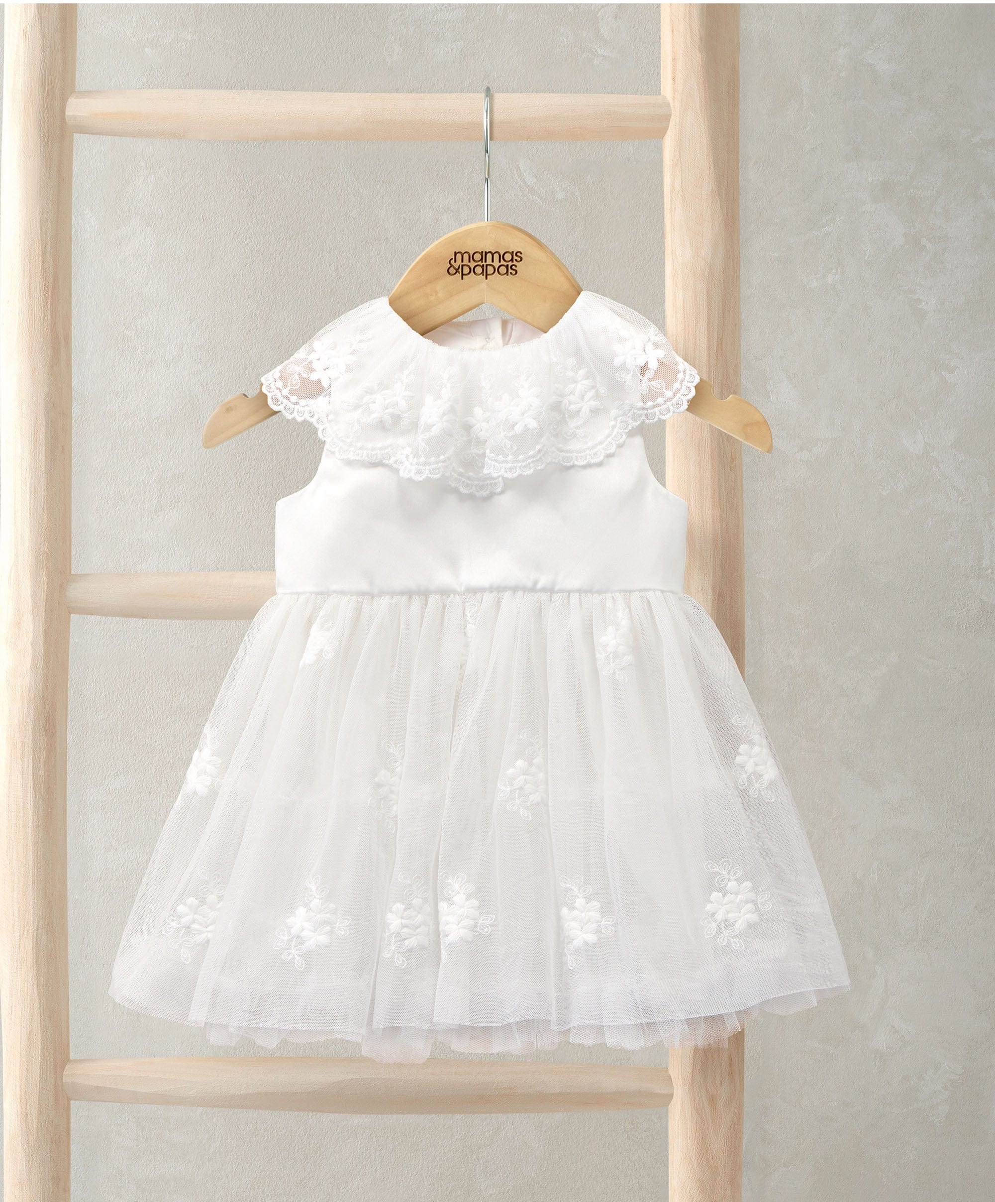 Cape Collar Mesh Flower Girl Dress with Embroidered Skirt