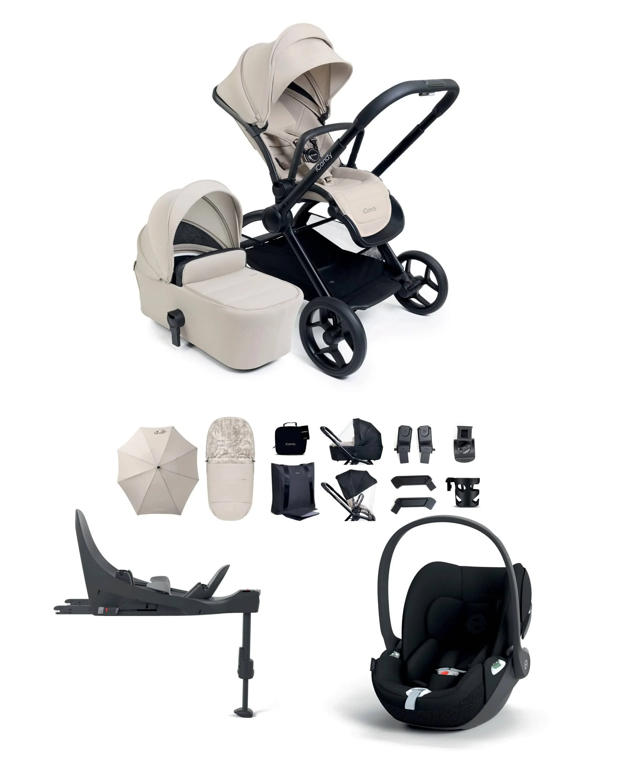 iCandy Core 2 Pushchair Bundle With Cybex Cloud T+ Car Seat & Base - Sandstone
