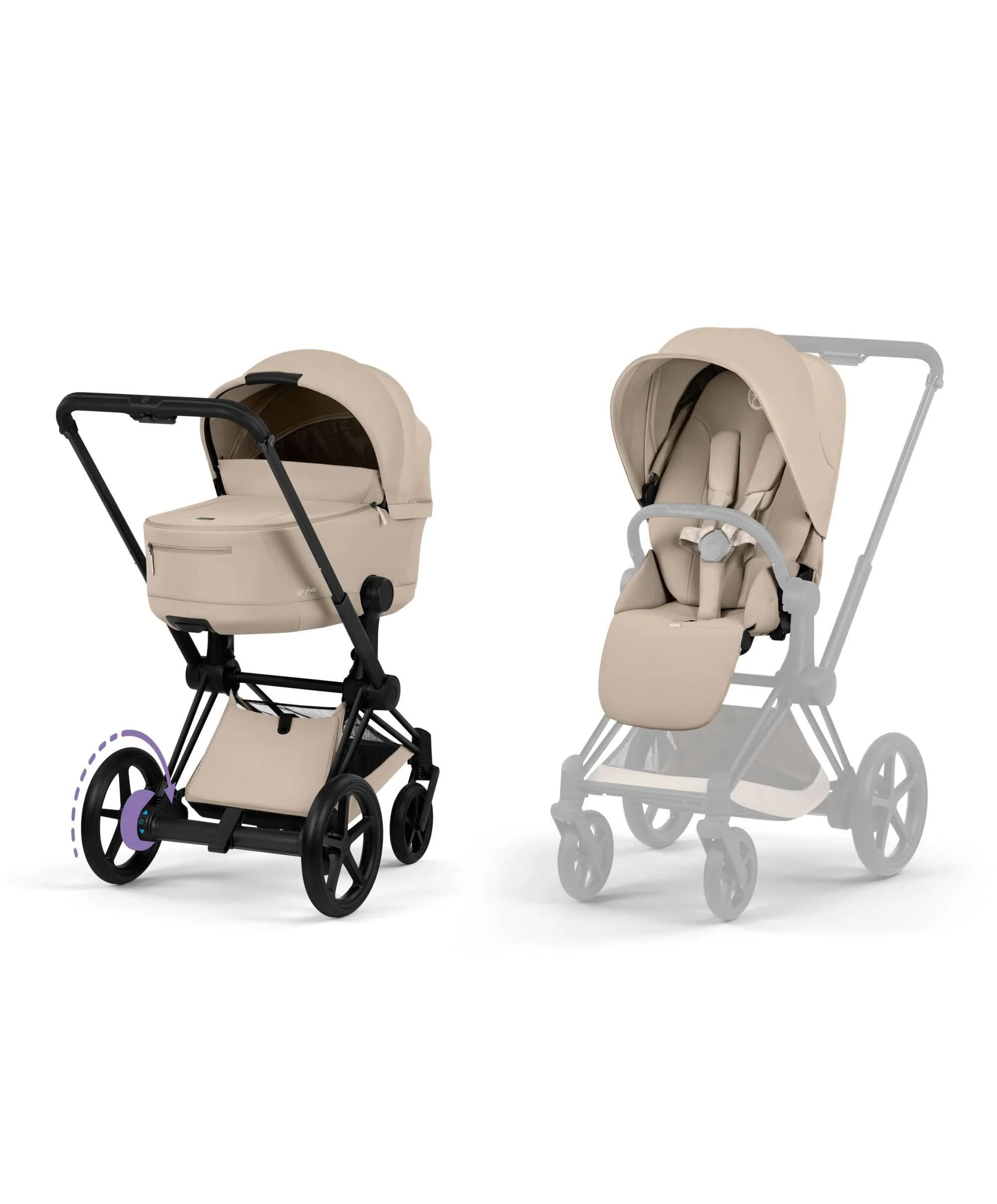 Cybex e-Priam Pushchair & Carry Cot - Cozy Beige