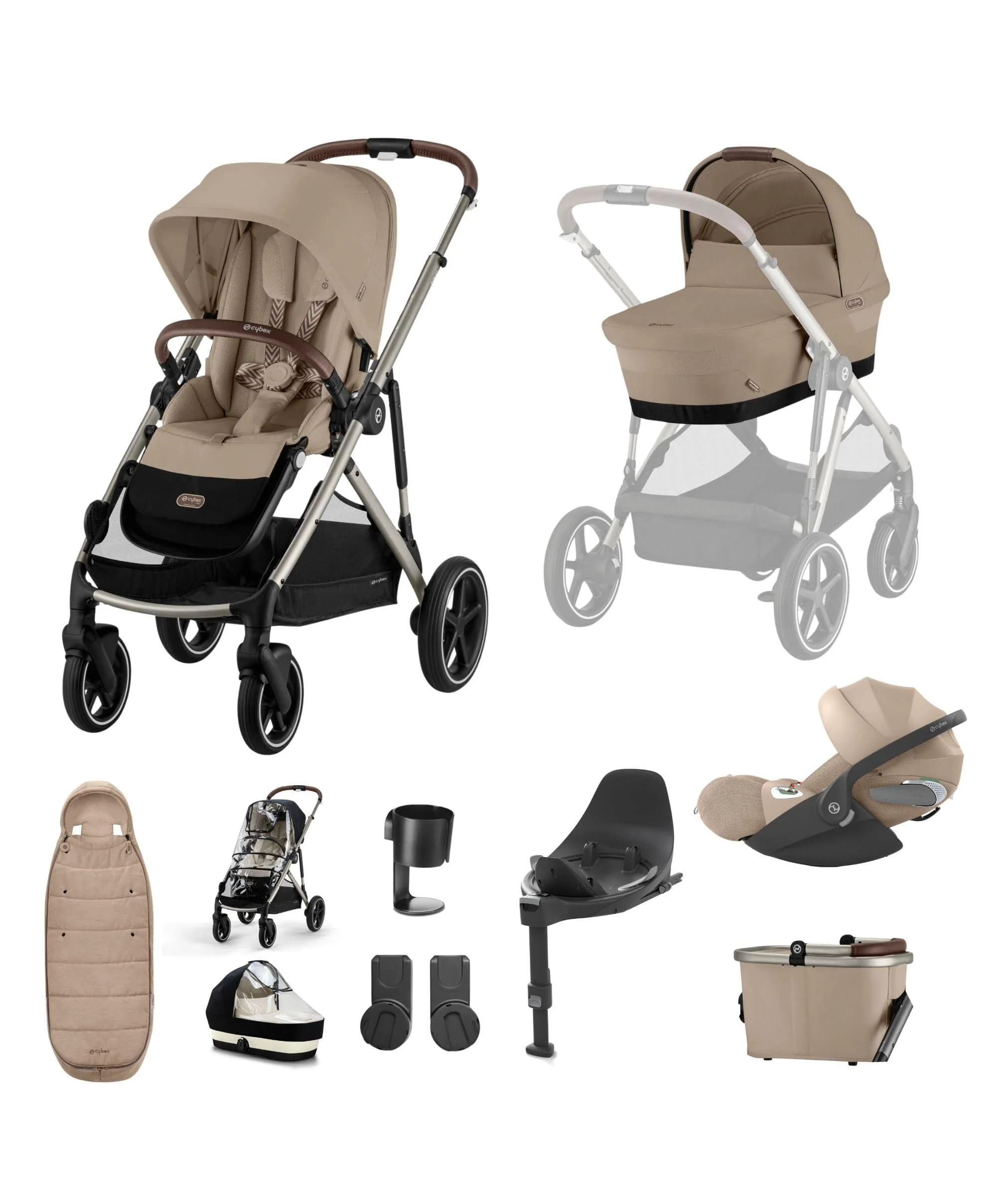 Cybex Gazelle S Pushchair Bundle with Cloud T i-Size Baby Car Seat & Base (7 Pieces) - Almond Beige