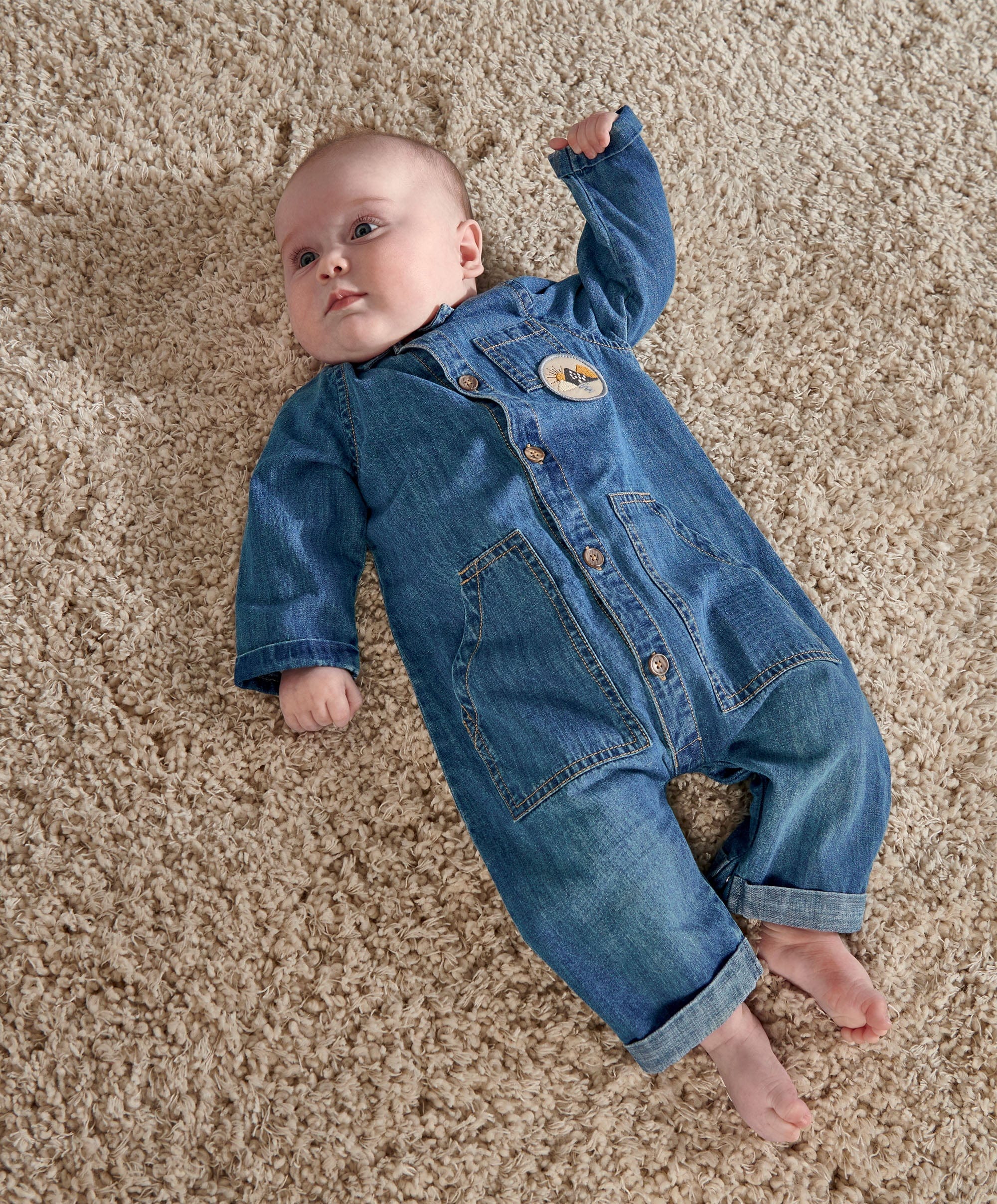 Denim Boiler Suit with Woven Badge - Blue