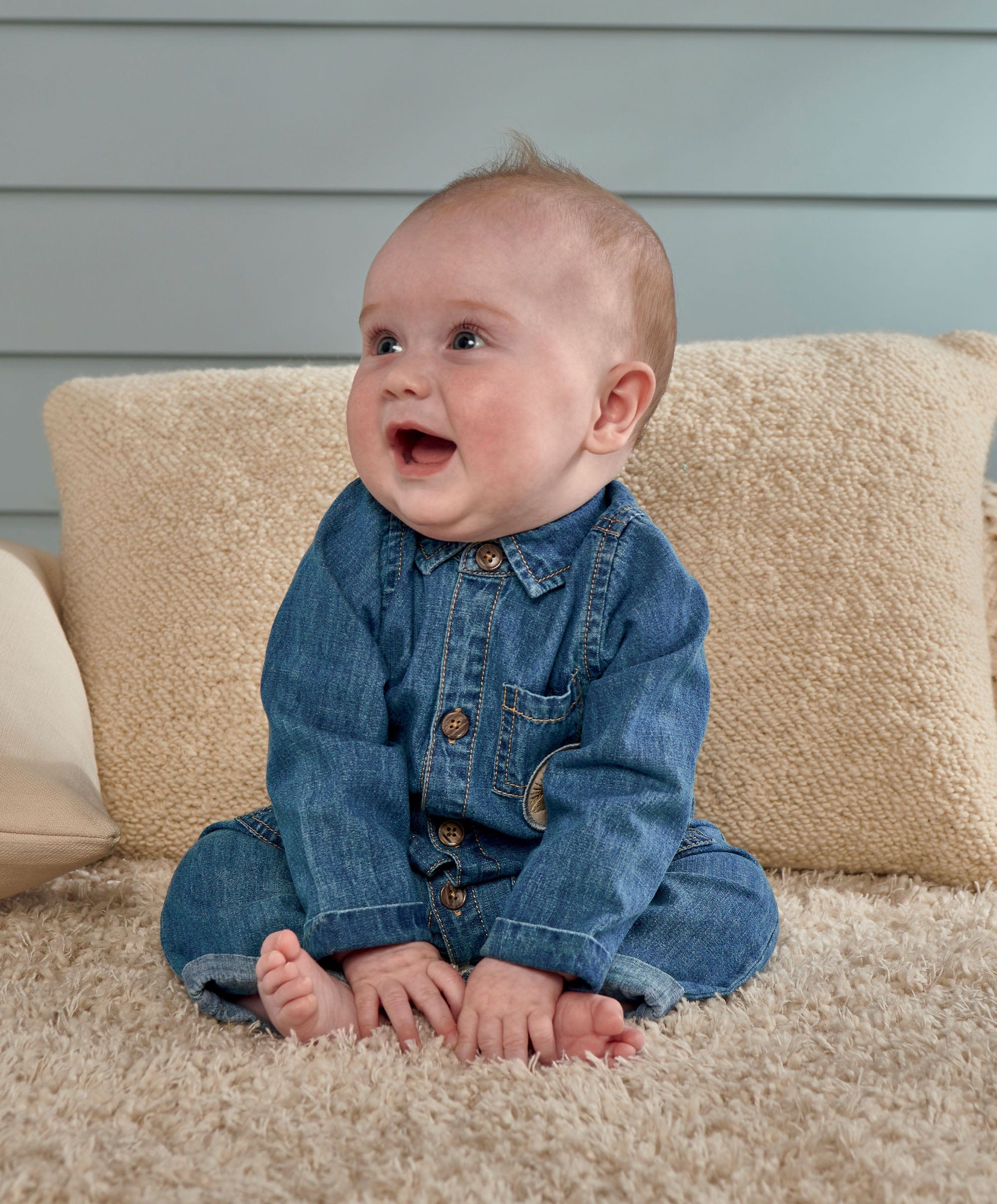 Denim Boiler Suit with Woven Badge - Blue - Image 2