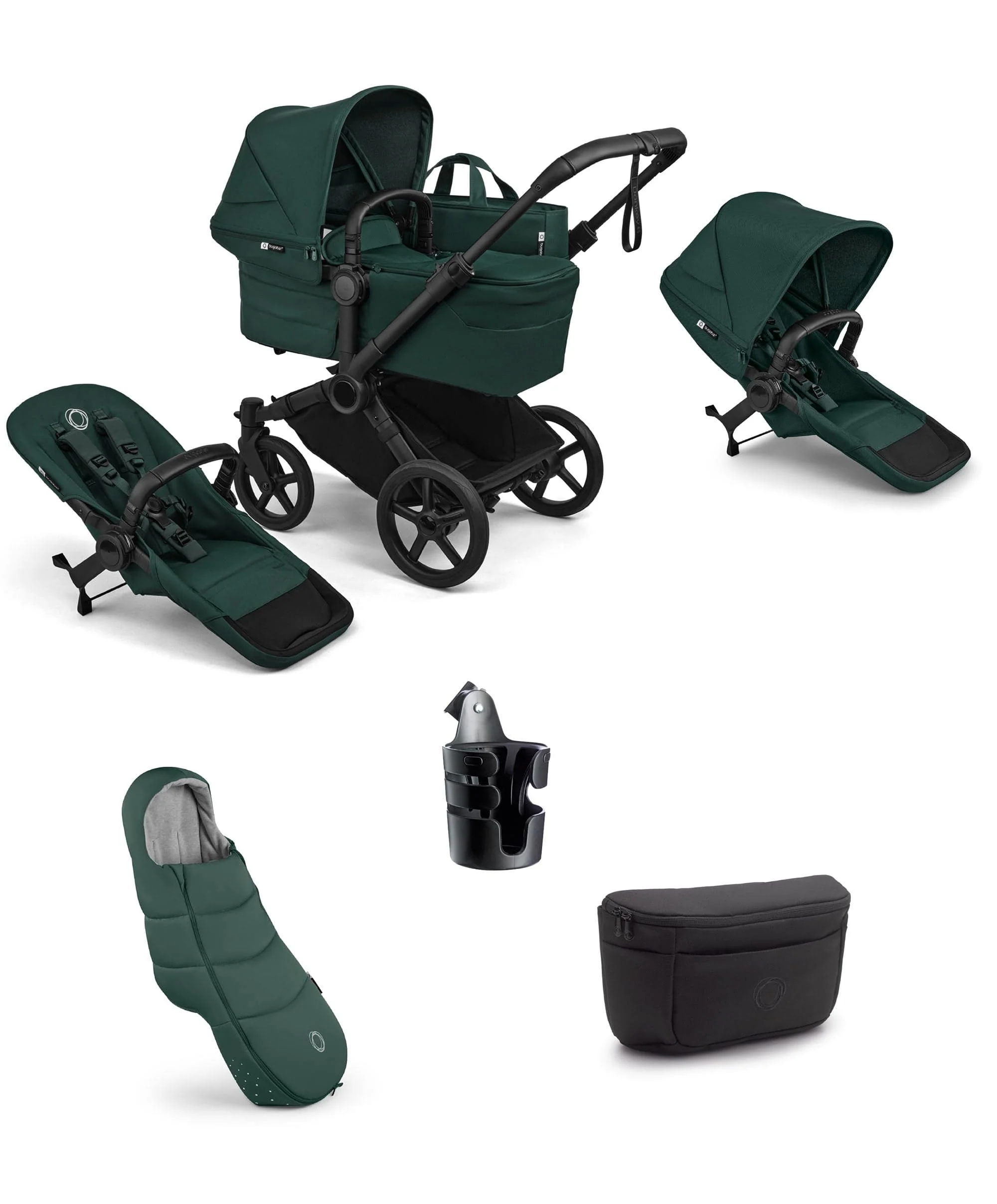 Bugaboo Donkey 6 Double Essential Pushchair Bundle (5 Pieces) - Fern Green