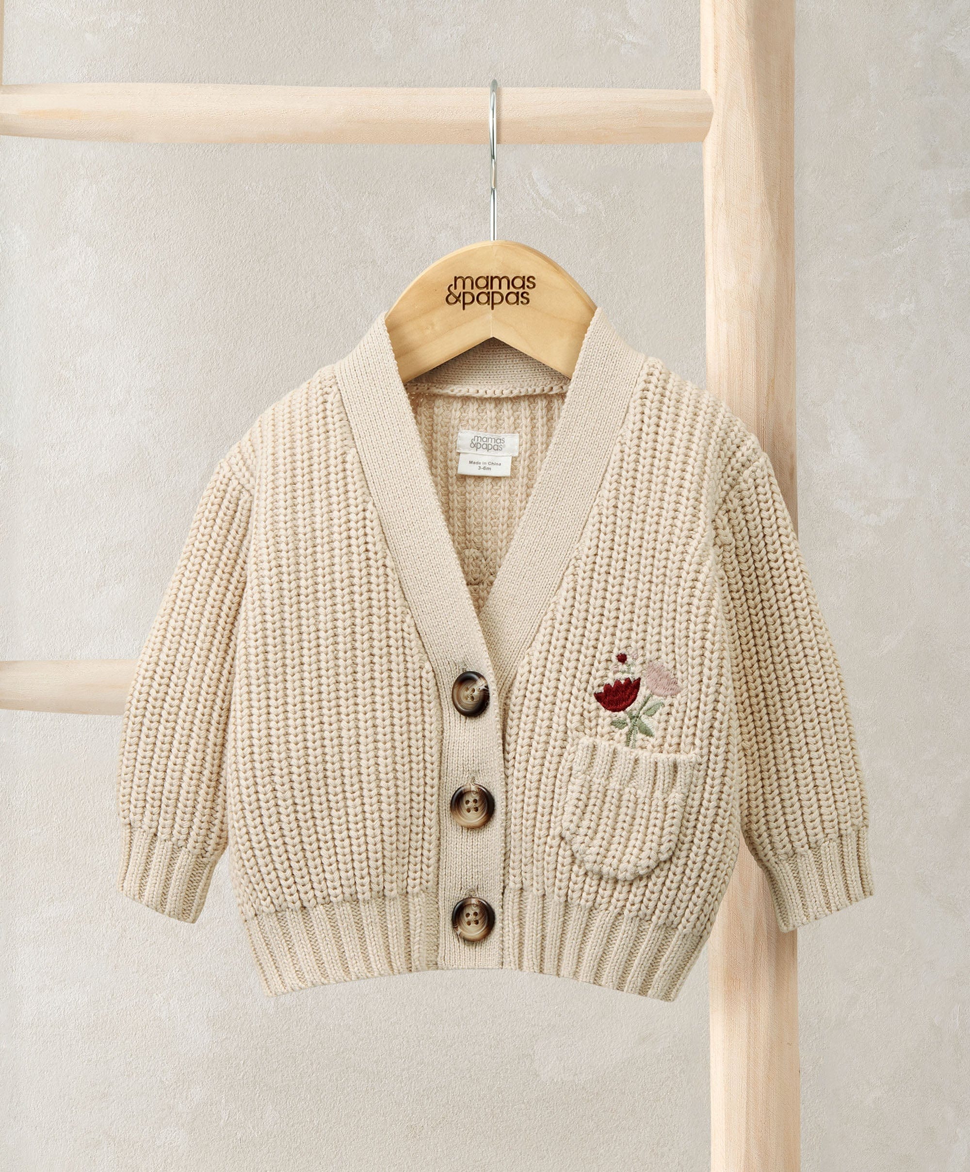Embroidered Knitted Cardigan - Cream - Image 2