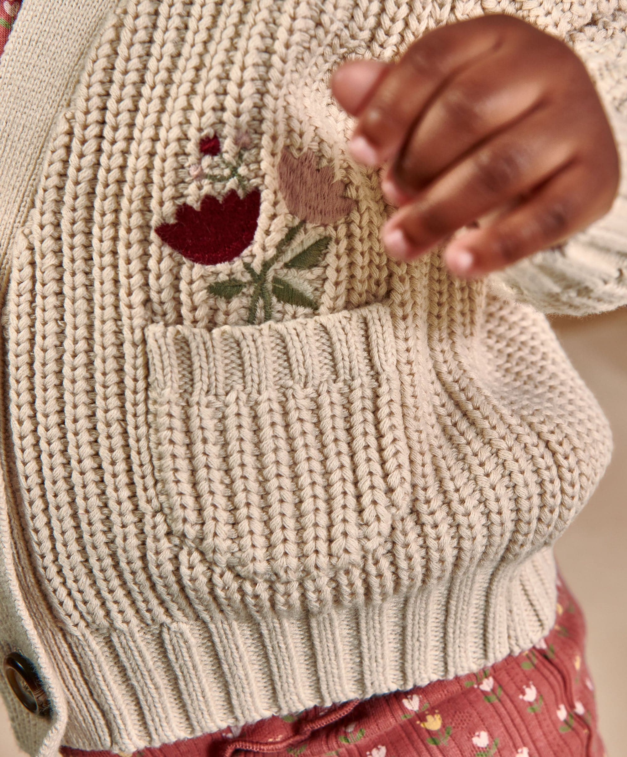 Embroidered Knitted Cardigan - Cream - Image 3