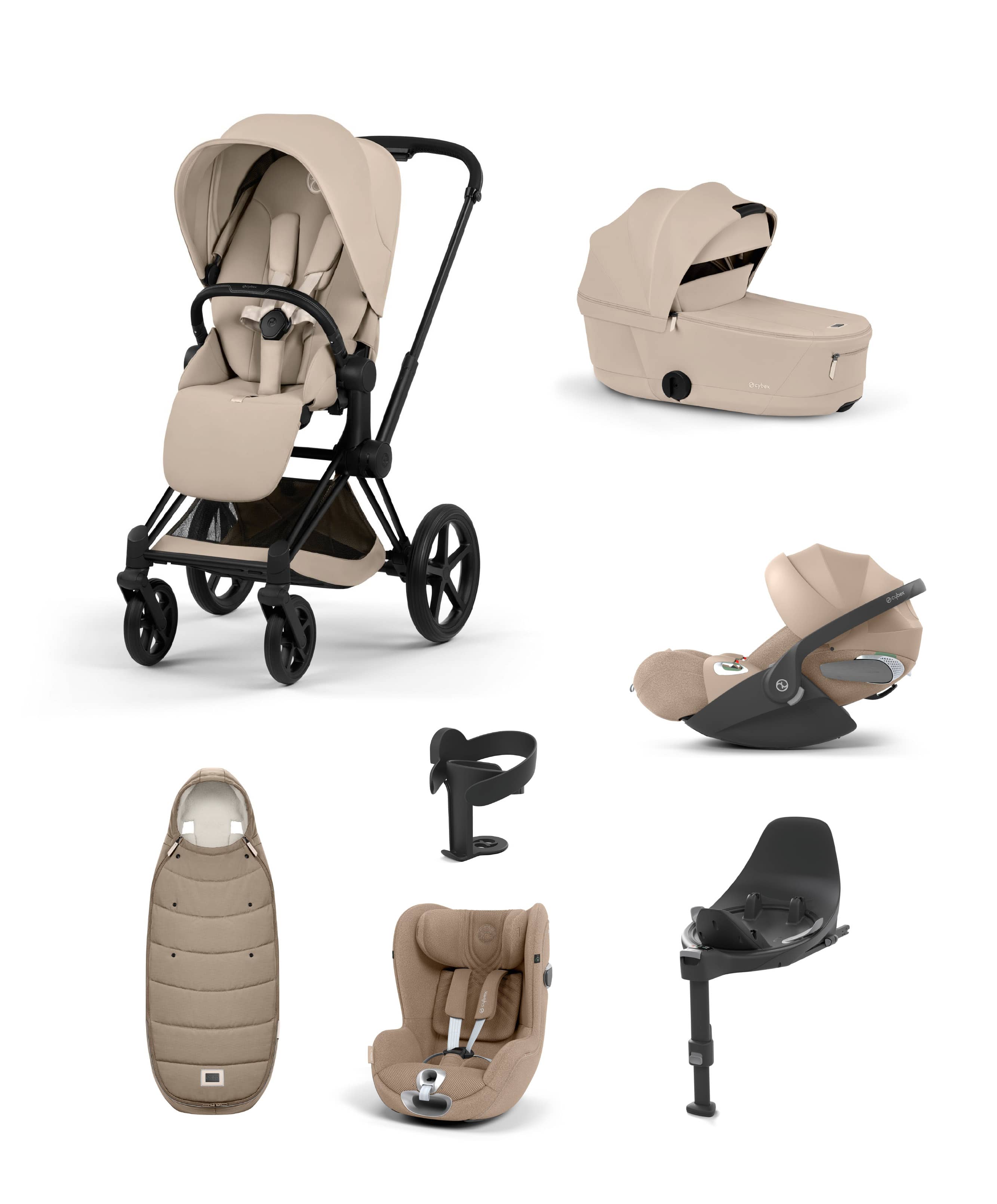 Cybex e-Priam Pushchair Bundle with Cybex Cloud T i-Size & Sirona T i-Size Car Seat - Sepia Black