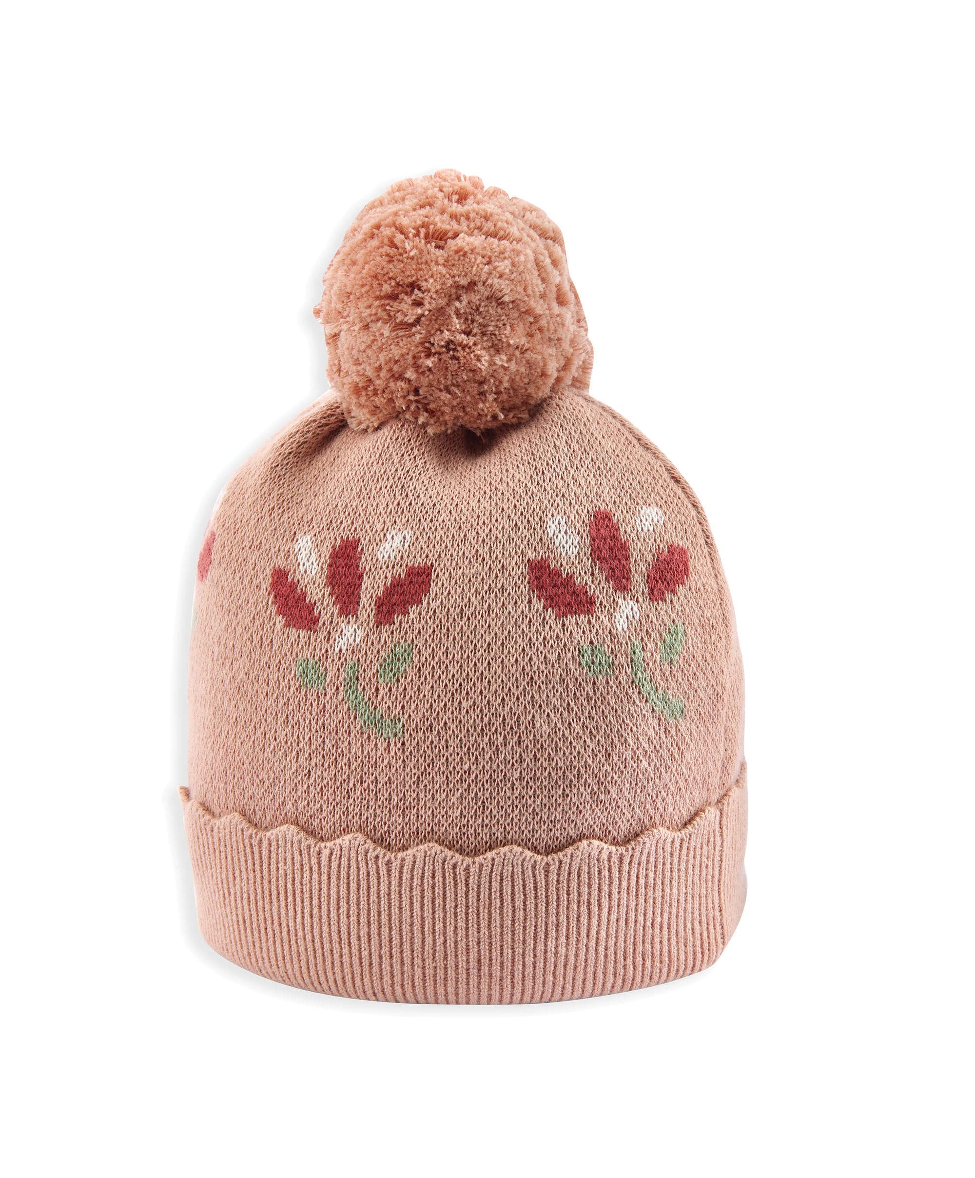 Jacquard Floral Knit Hat and Pom Pom - Image 2