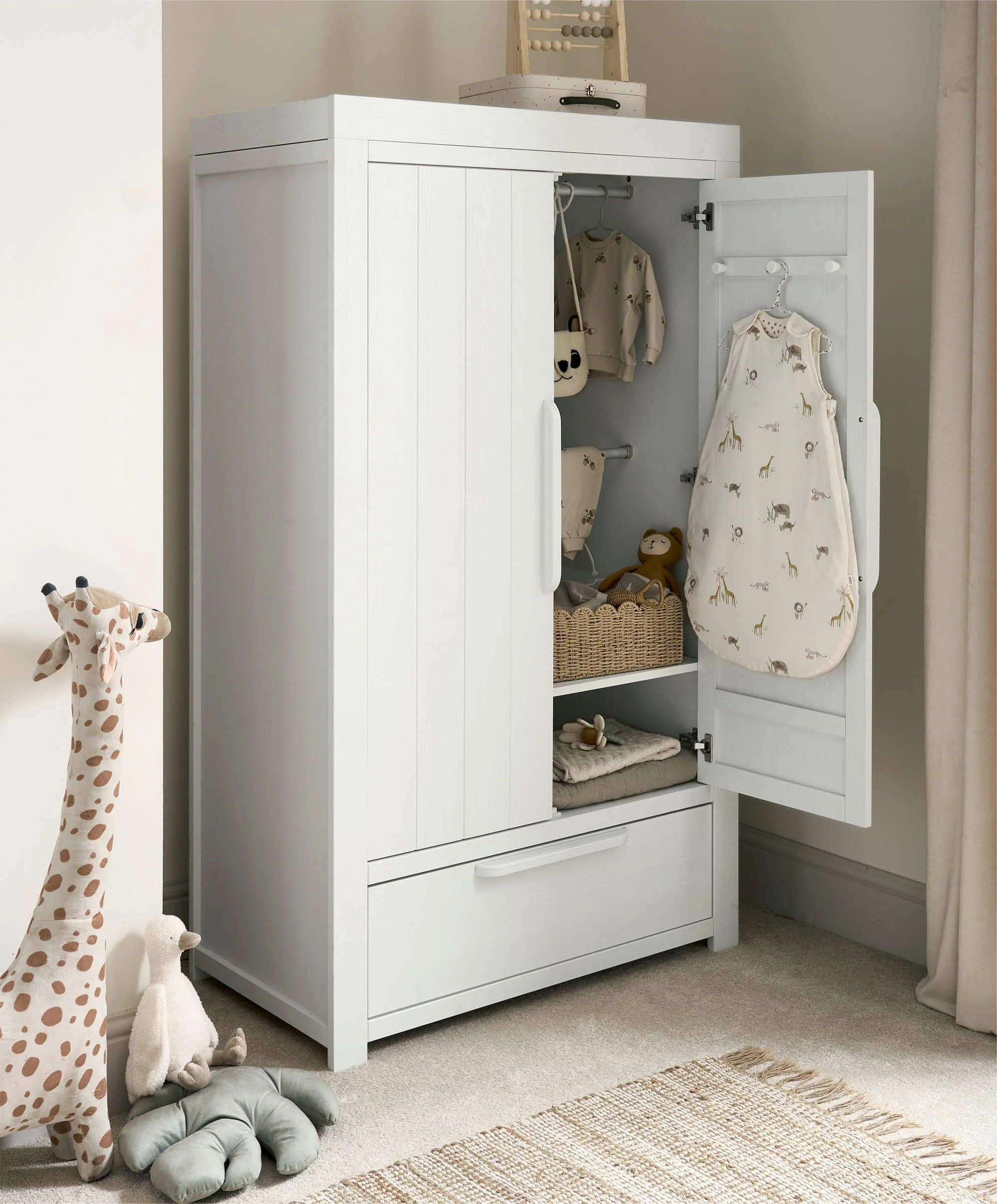 Franklin Nursery Wardrobe - White Wash - Image 8