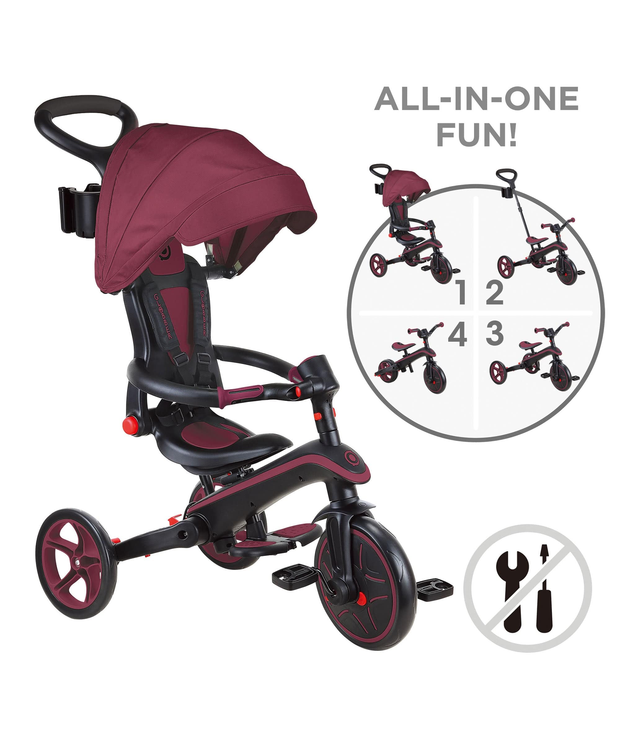 Globber Explorer Trike Foldable 4in1 -  Burgundy - Image 6
