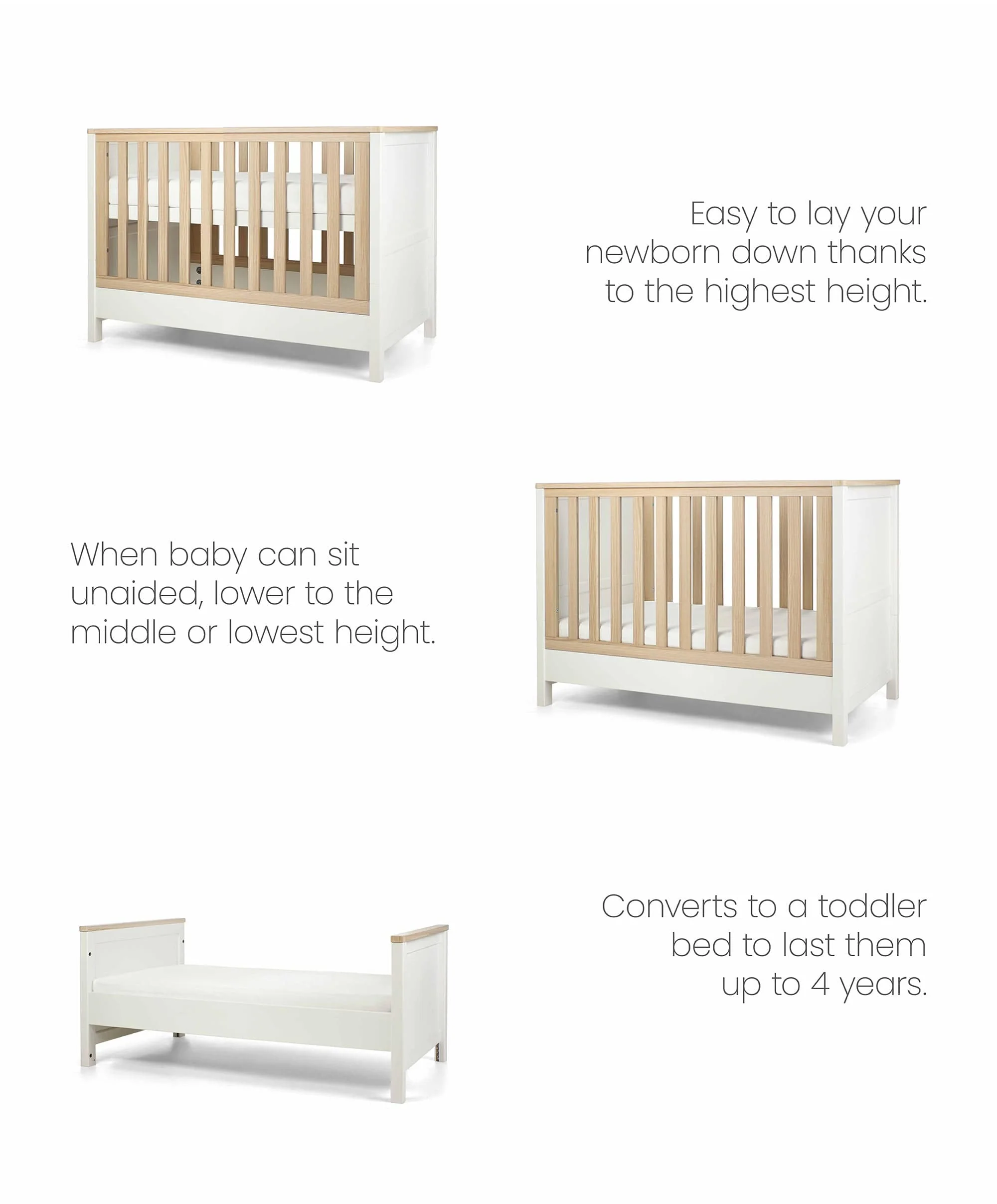 Harwell 3 Piece Small Cotbed Range with Premium Dual Core Mattress - White - Image 7