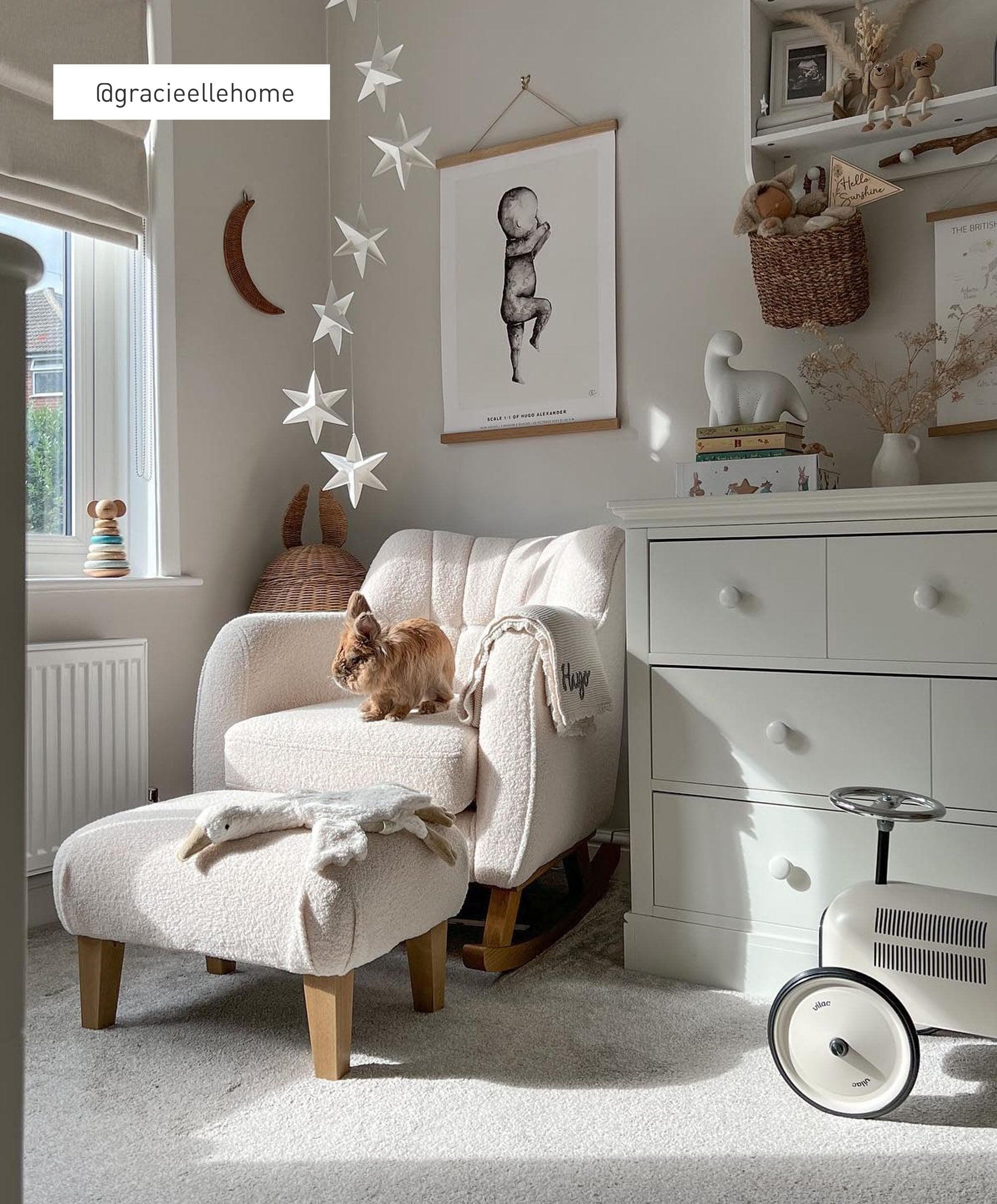 Hilston Nursing Chair & Footstool Set - Off White Boucle - Image 4