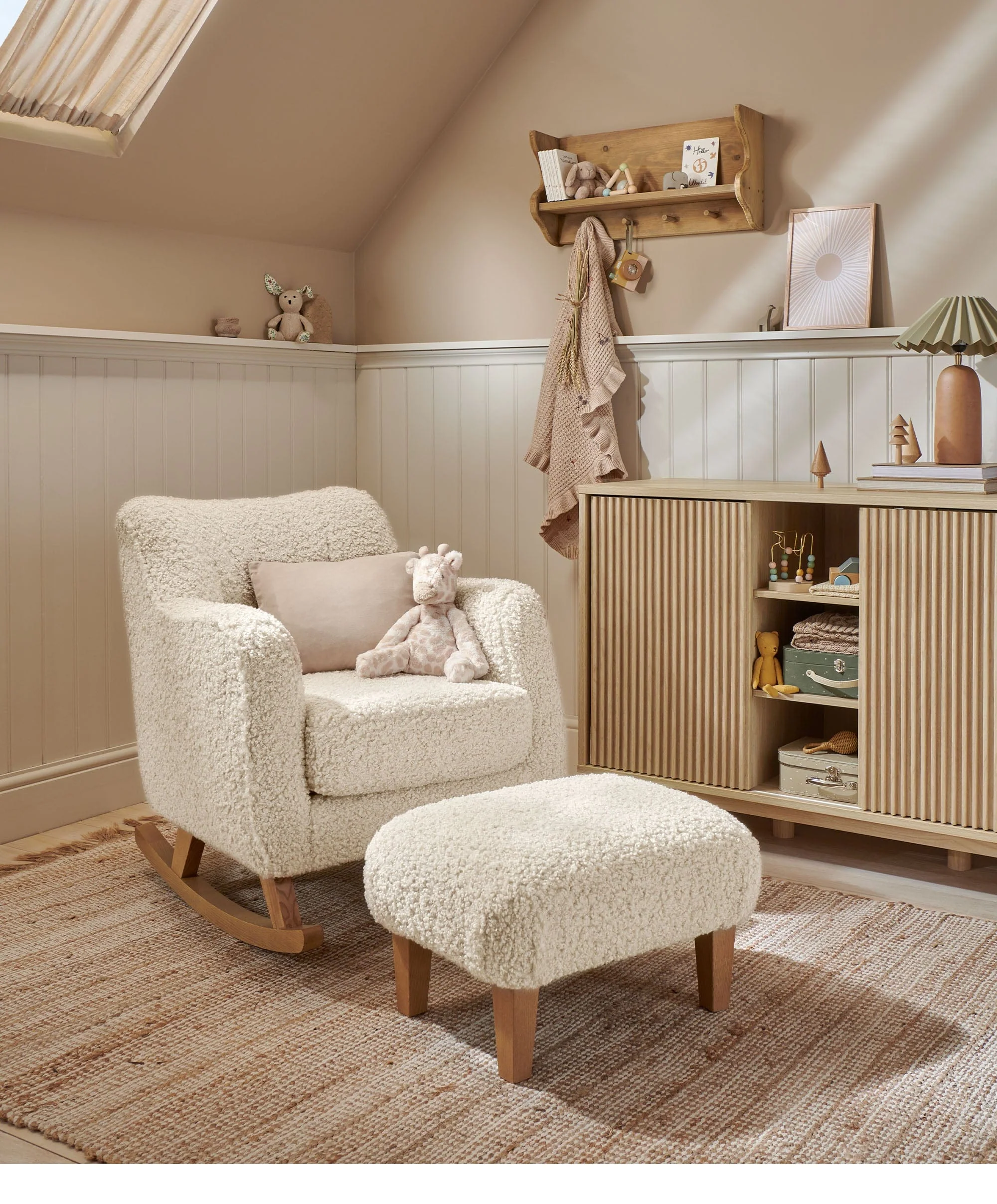 Hilston Nursing Chair & Footstool Set - Snow Teddy