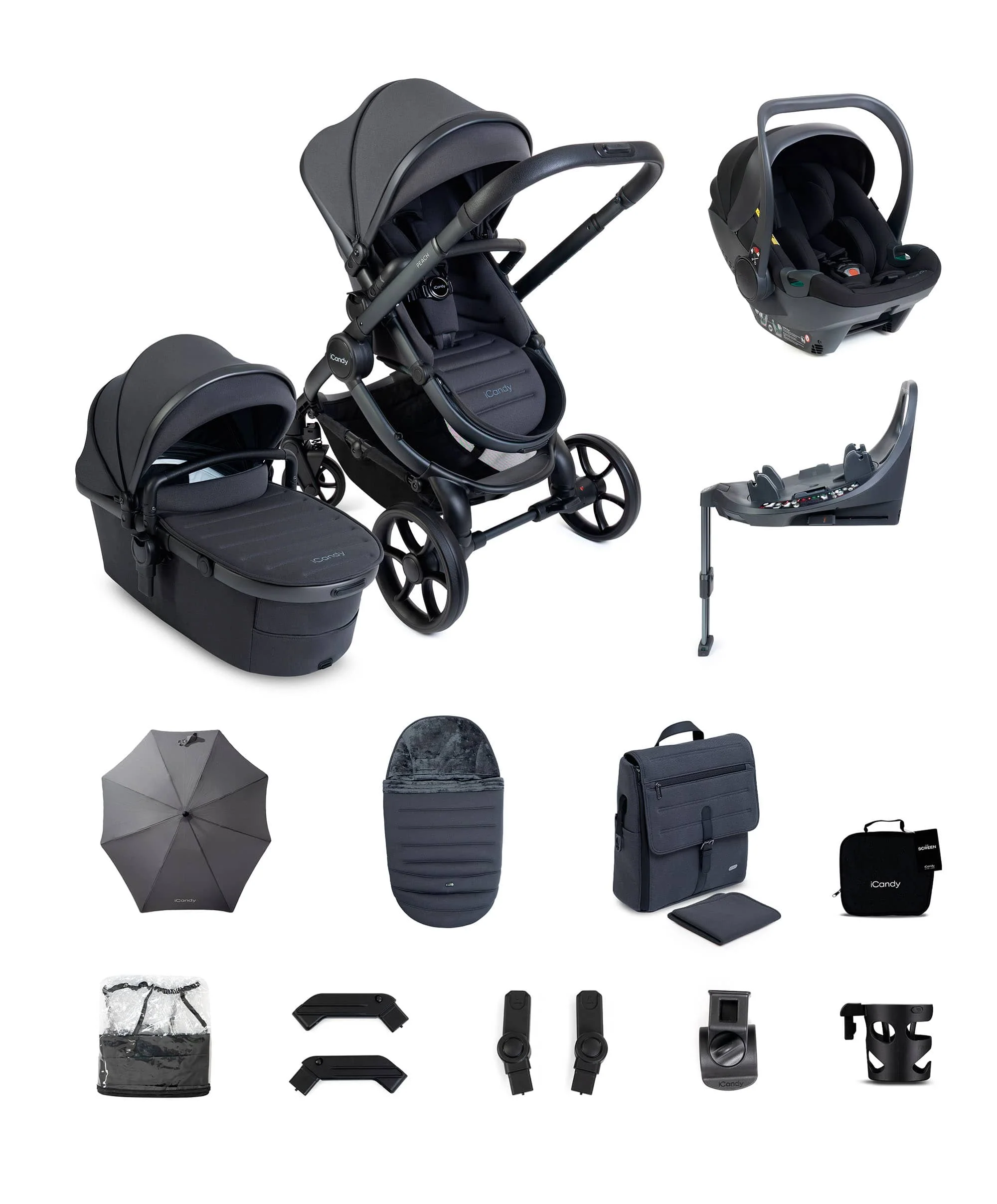iCandy Peach 8 Complete Bundle with Cocoon 360 Car Seat - Grey