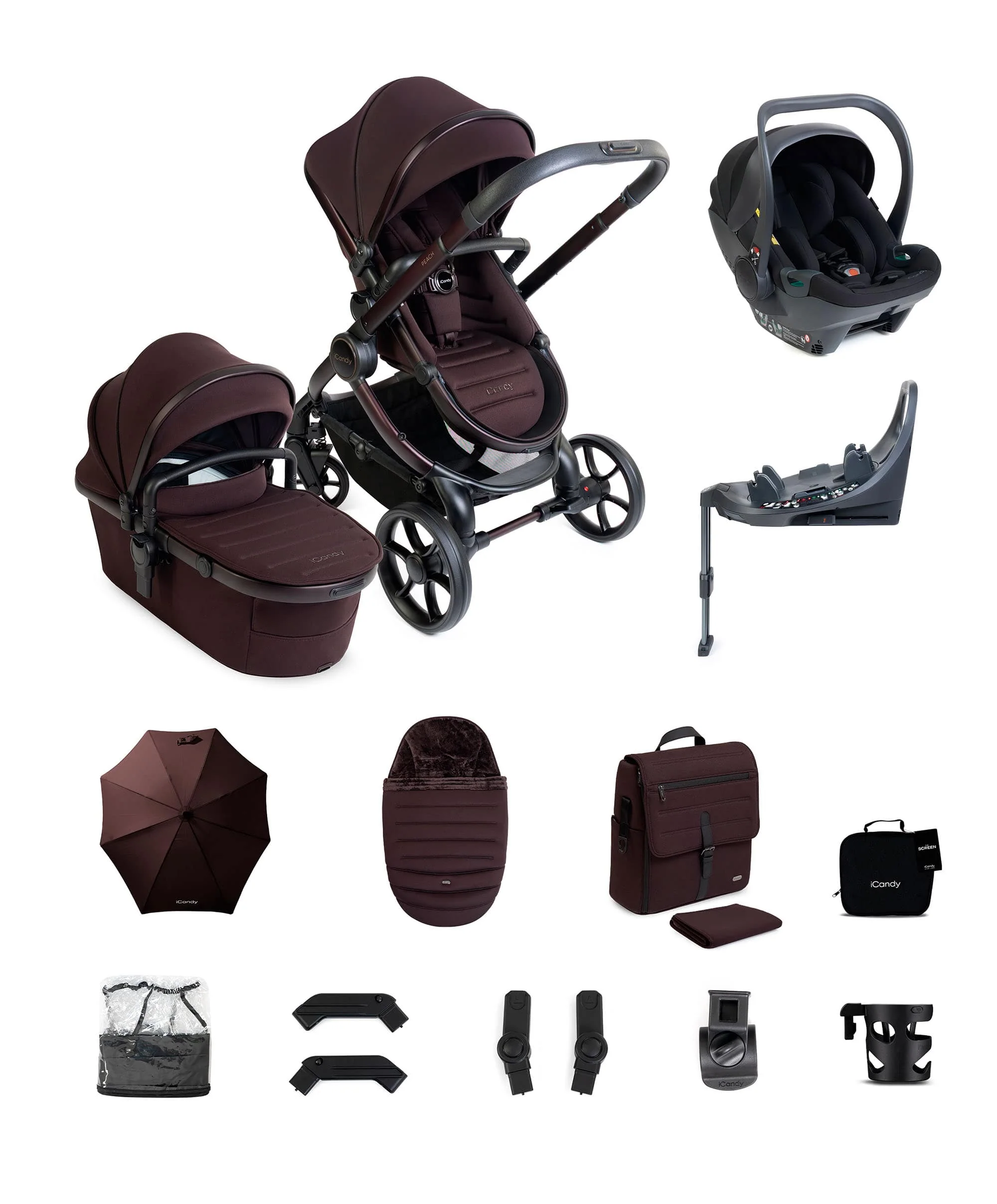 iCandy Peach 8 Complete Bundle with Cocoon 360 Car Seat - Coffee Bean