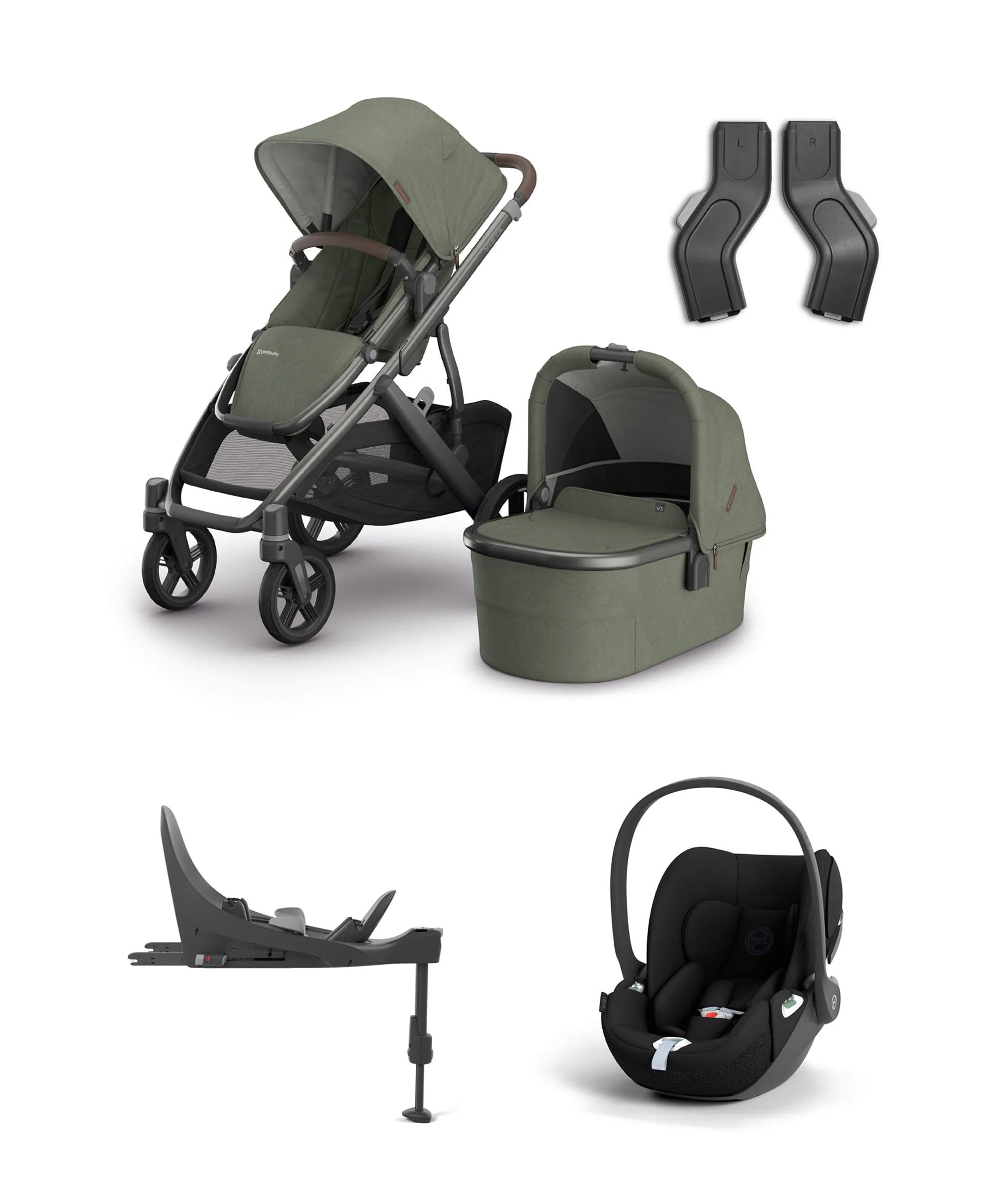 UPPAbaby Vista V3 Stroller & Carrycot Bundle with Cybex Cloud T i-Size Rotating Baby Car Seat & Base (5 Pieces) – Evelyn