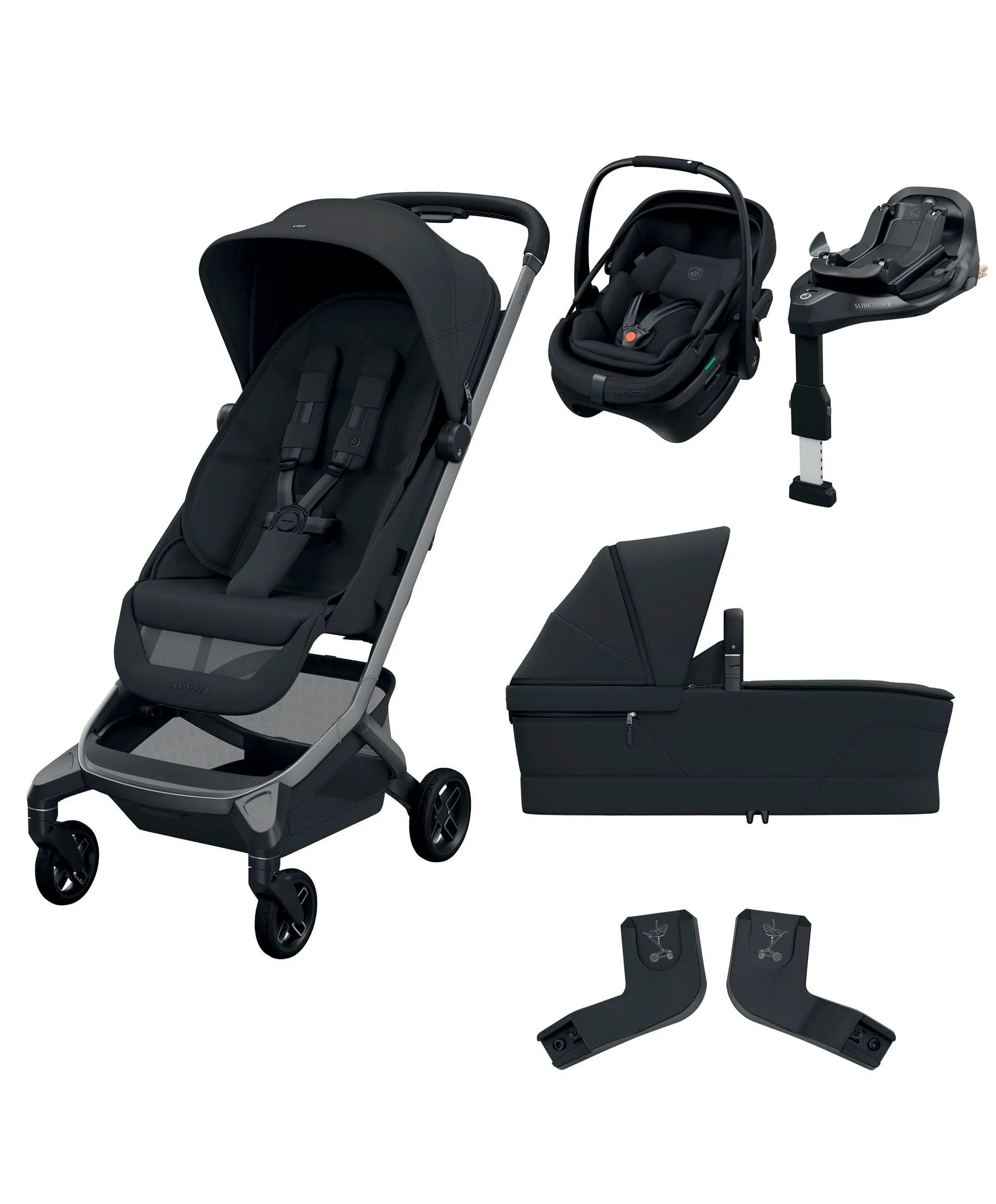 Maxi-Cosi Fame Cabin Pushchair Bundle with Maxi-Cosi Coral Slide Pro Car Seat & Base (5 Pieces) -Oynx Black