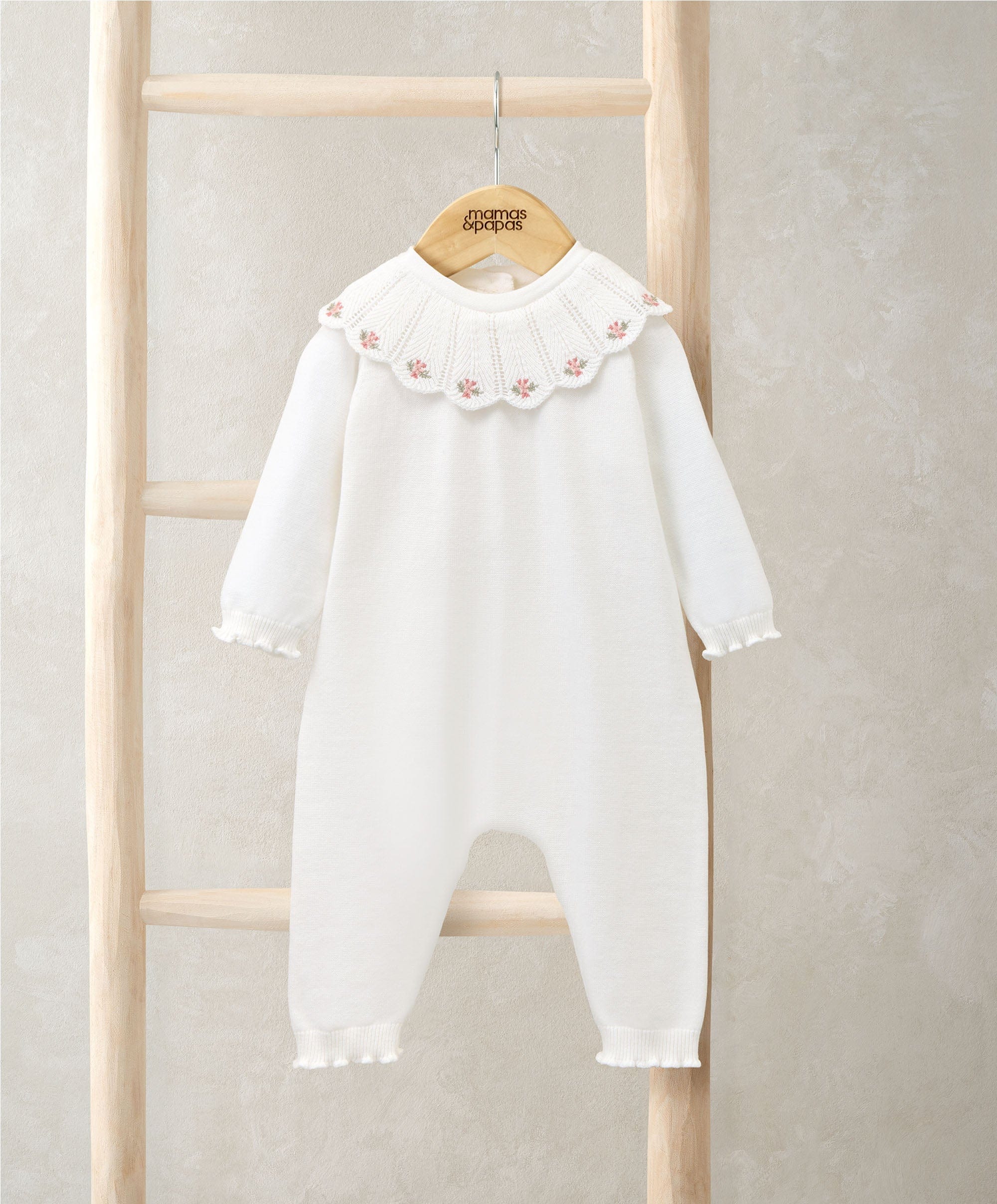 Embroidered Scallop Collar Romper with Frill Trim