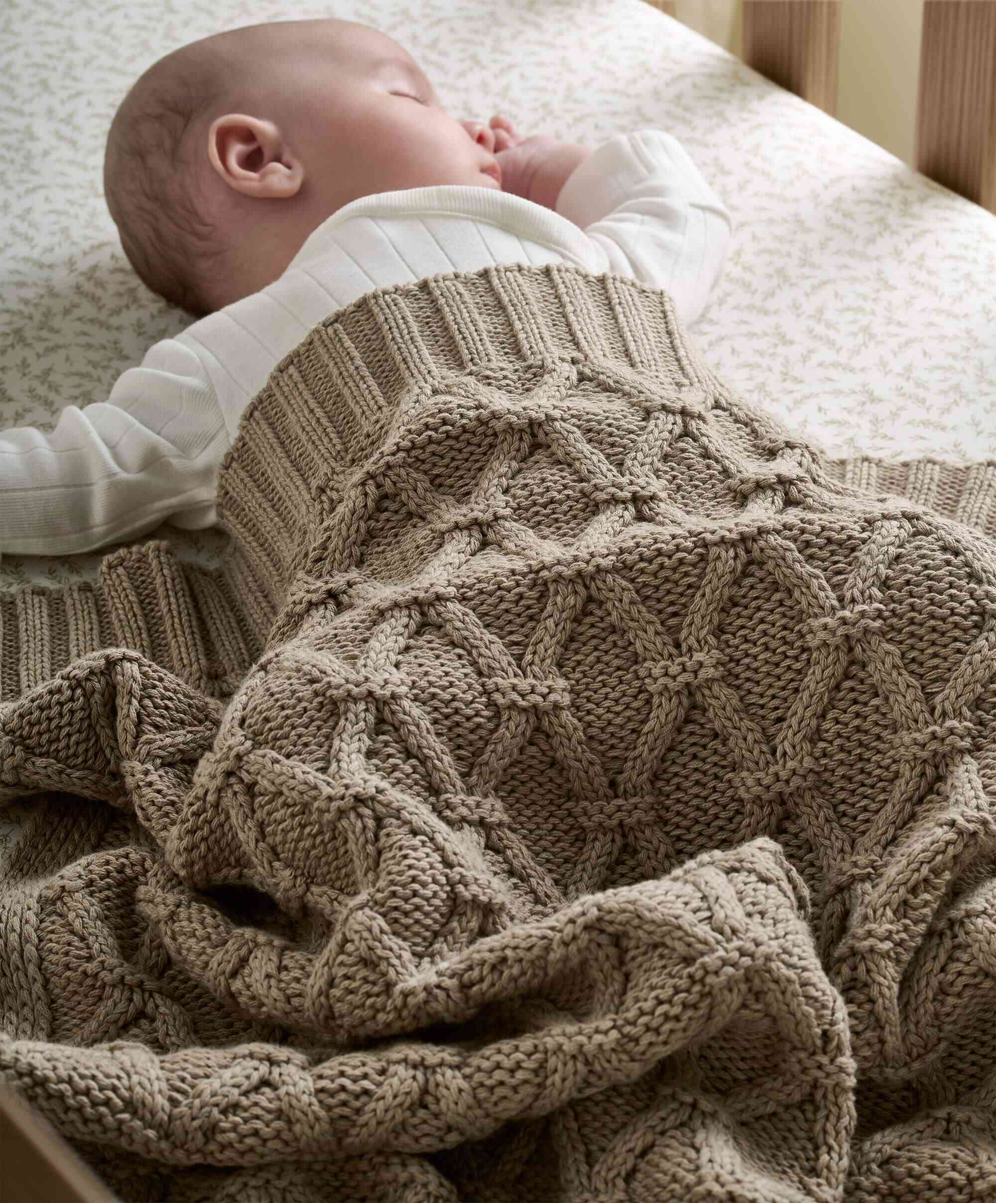 Cable Knit Blanket - Welcome to the World Seedling - Mocha - Image 2