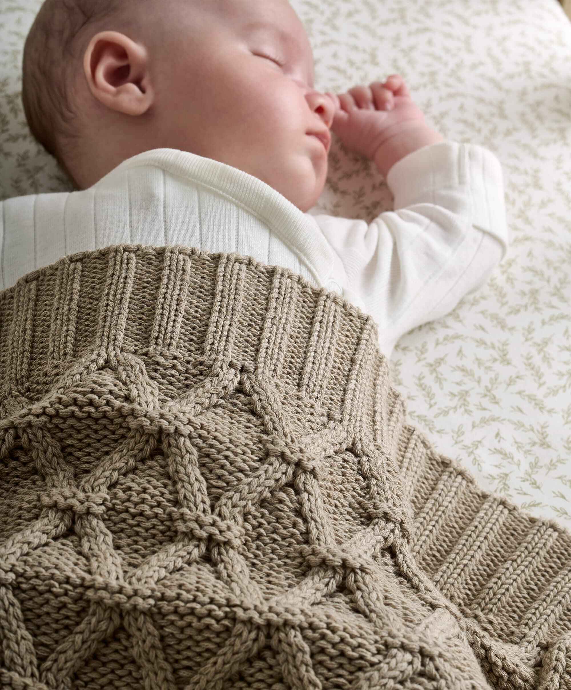 Cable Knit Blanket - Welcome to the World Seedling - Mocha - Image 3