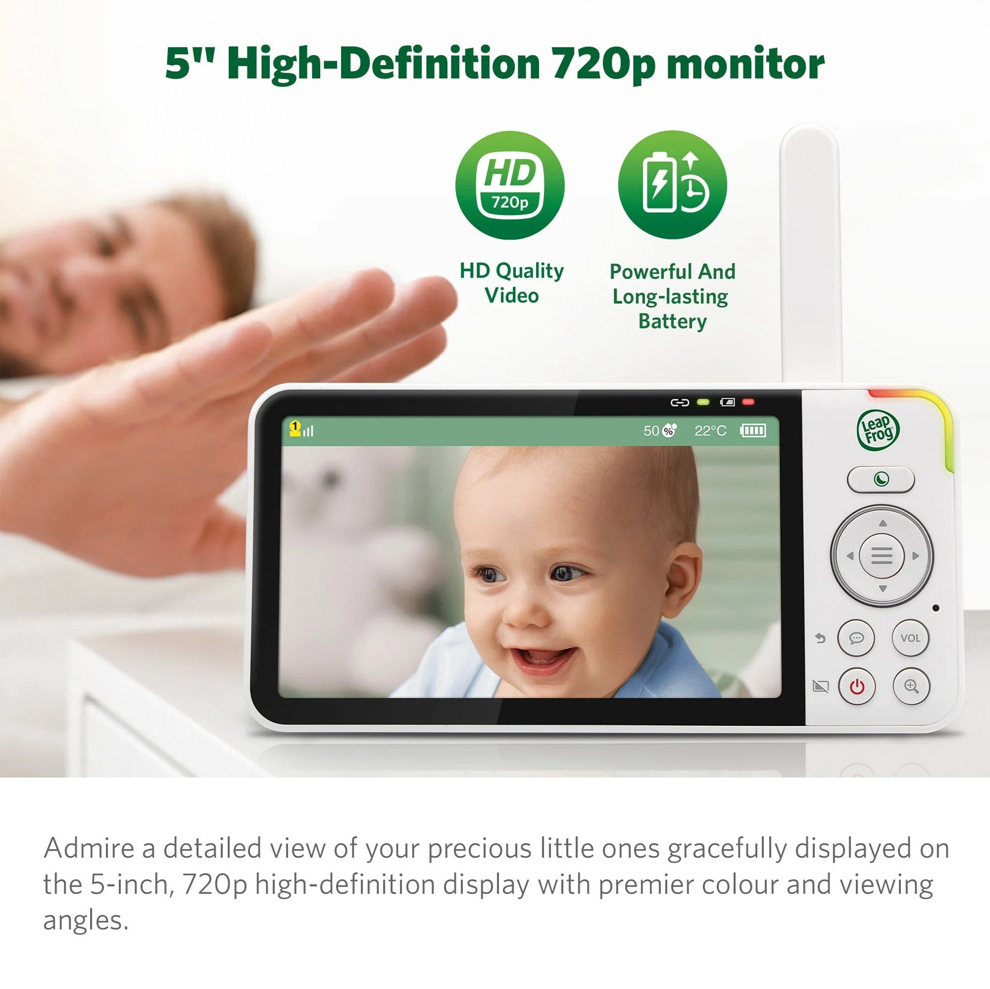 LeapFrog LF915HD 5 Inch Video Baby Monitor with Colour Night Vision - White - Image 22
