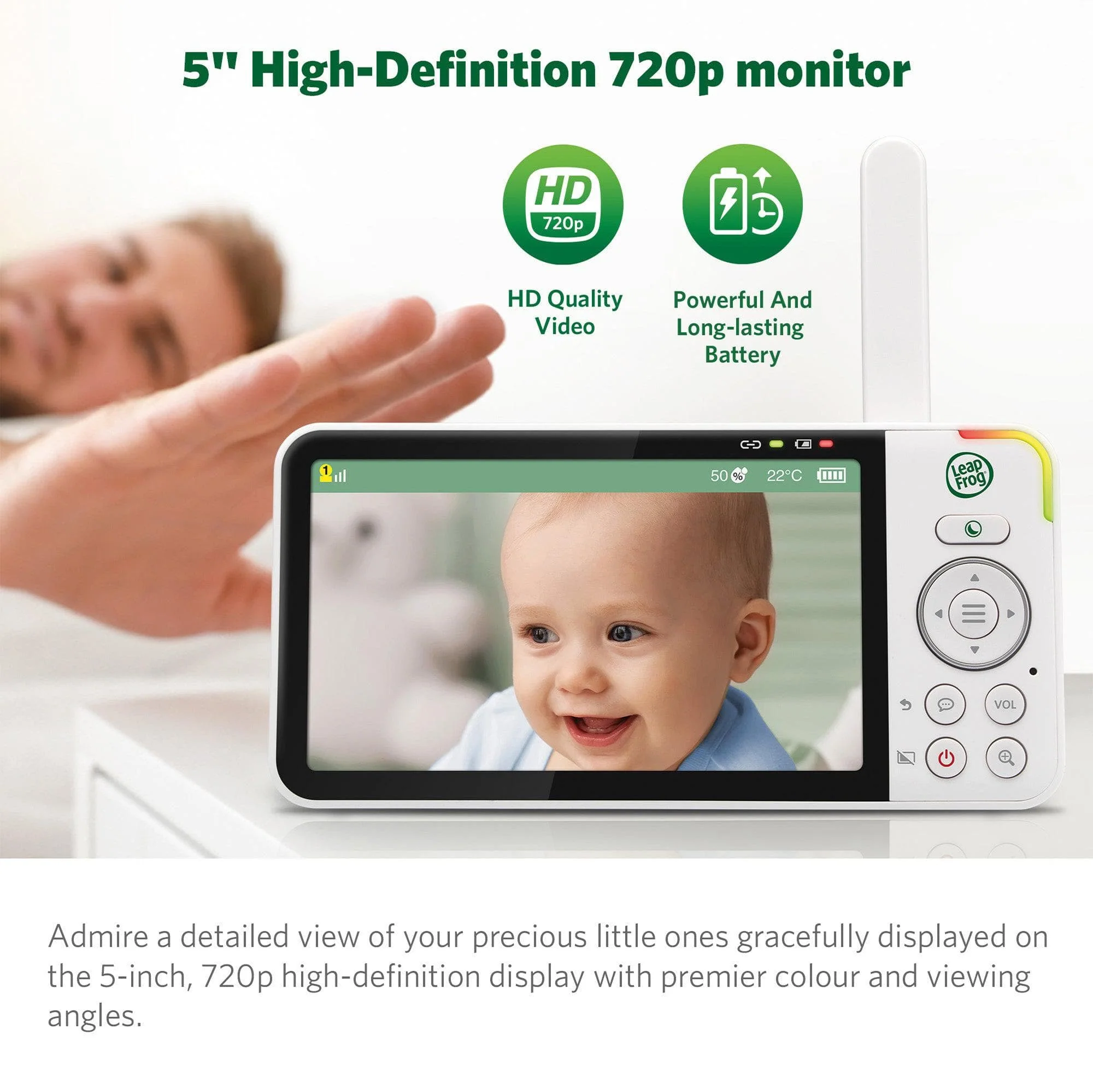 LeapFrog LF915HD 5 Inch Video Baby Monitor with Colour Night Vision - White - Image 3