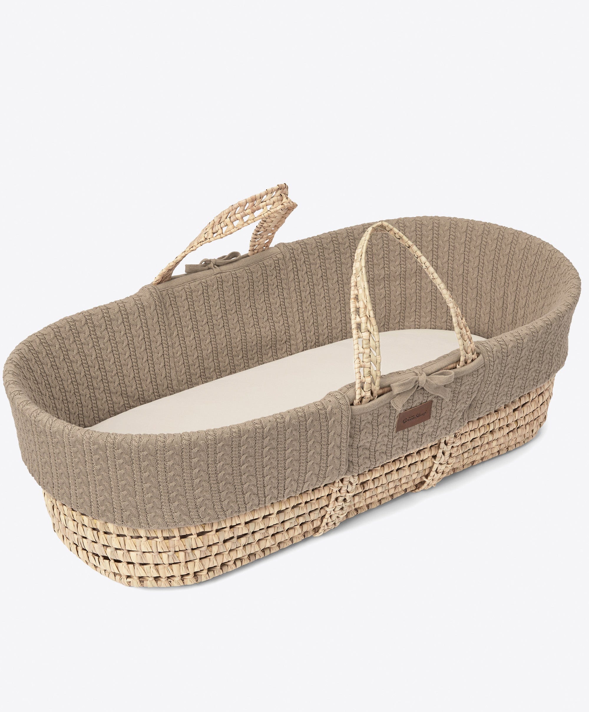 Little Green Sheep Organic Knitted Moses Basket & Mattress - Truffle - Image 7