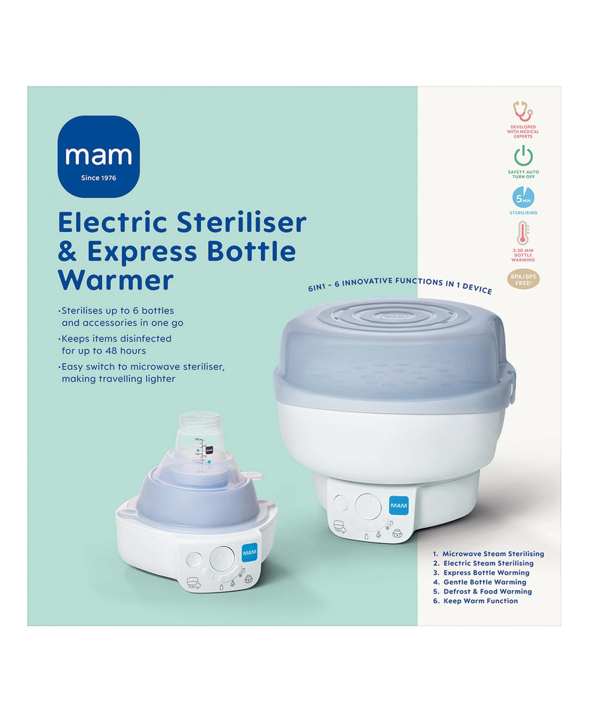 MAM Baby 6-in-1 Electric Steam Steriliser & Bottle Warmer - Grey - Image 10