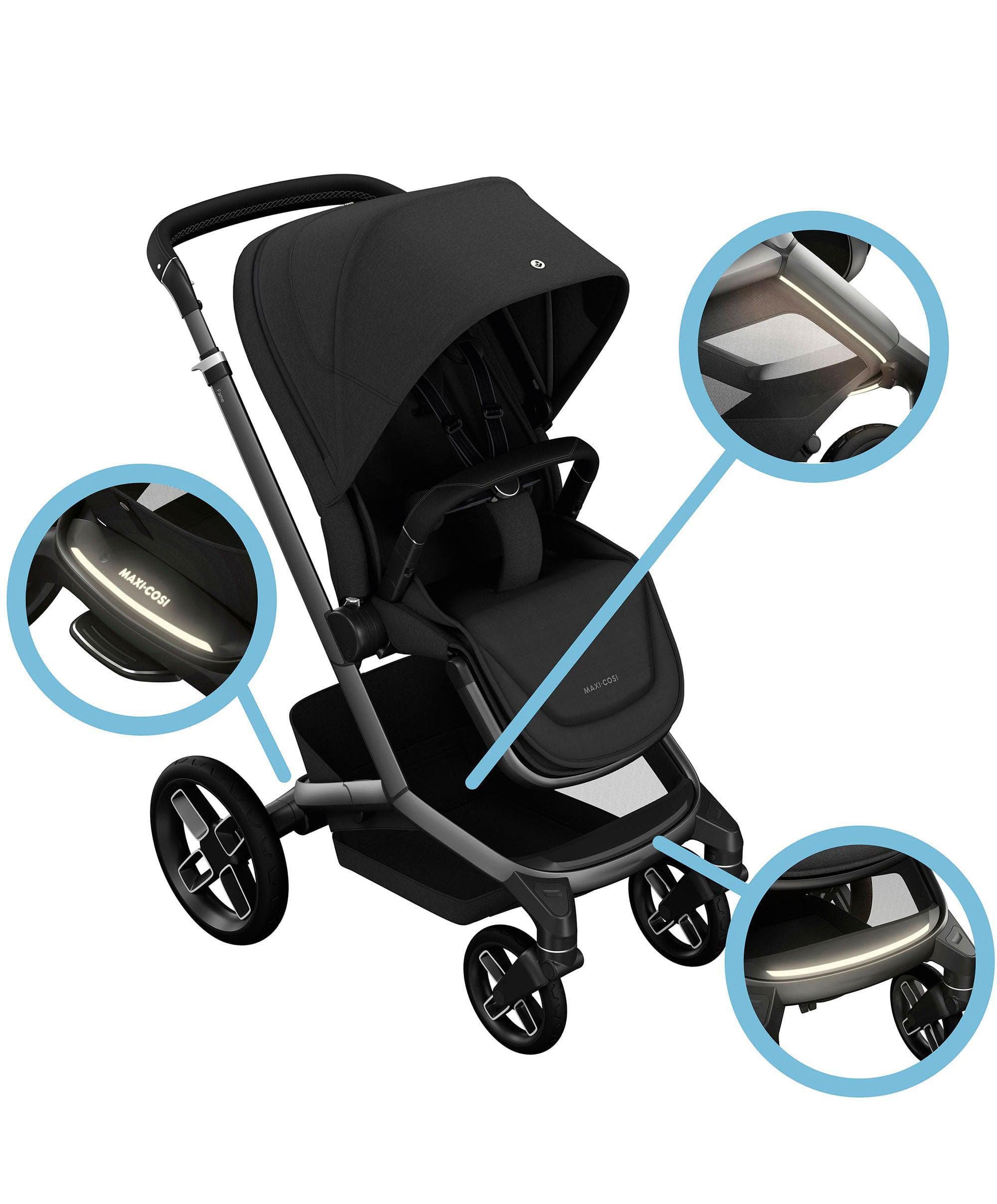 Maxi-Cosi Fame Pushchair & Carrycot - Black with Black Wheels - Image 6