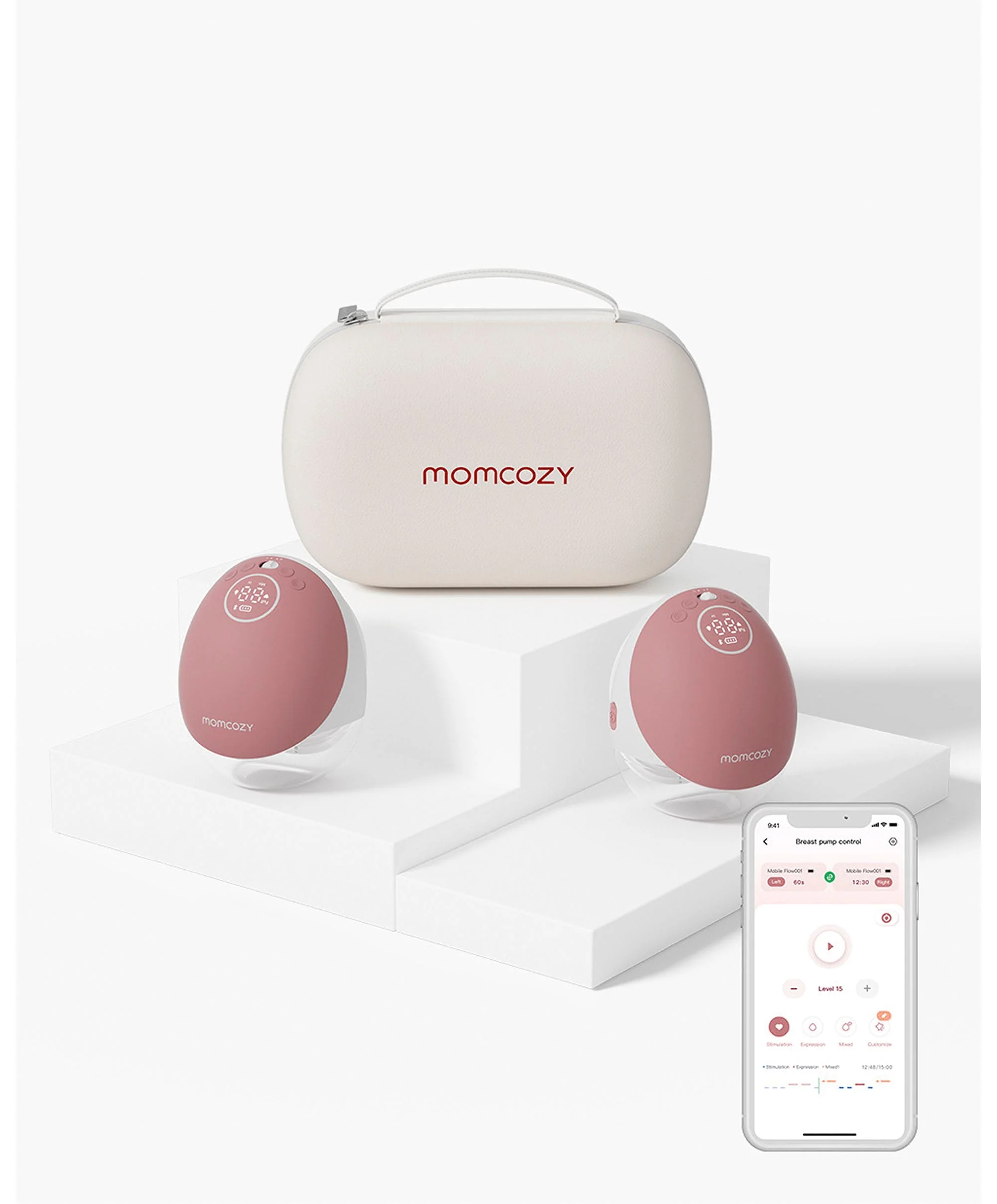 Momcozy M9 Double Breast Pump - White/Pink