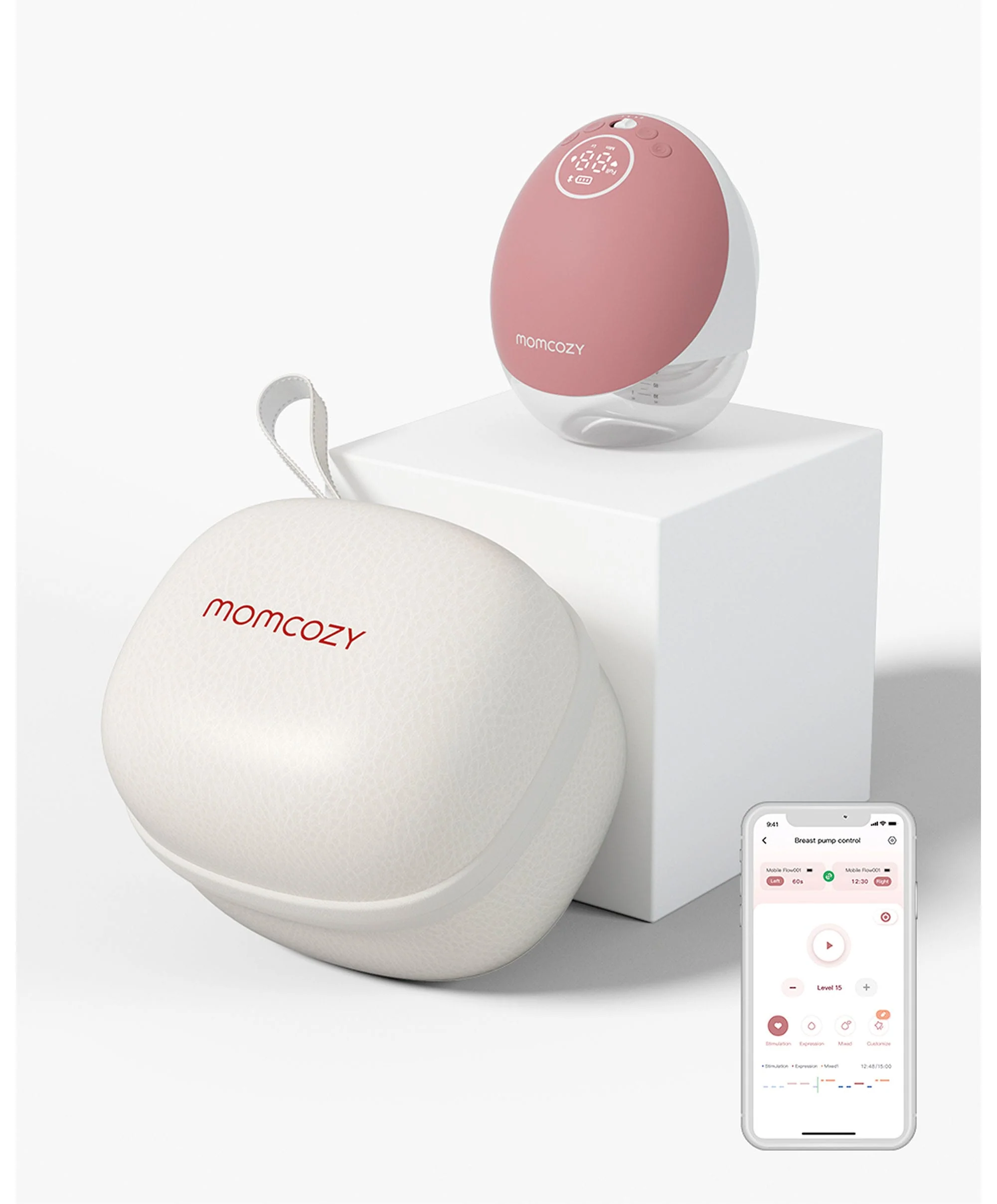 Momcozy M9 Single Breast Pump - White/Pink