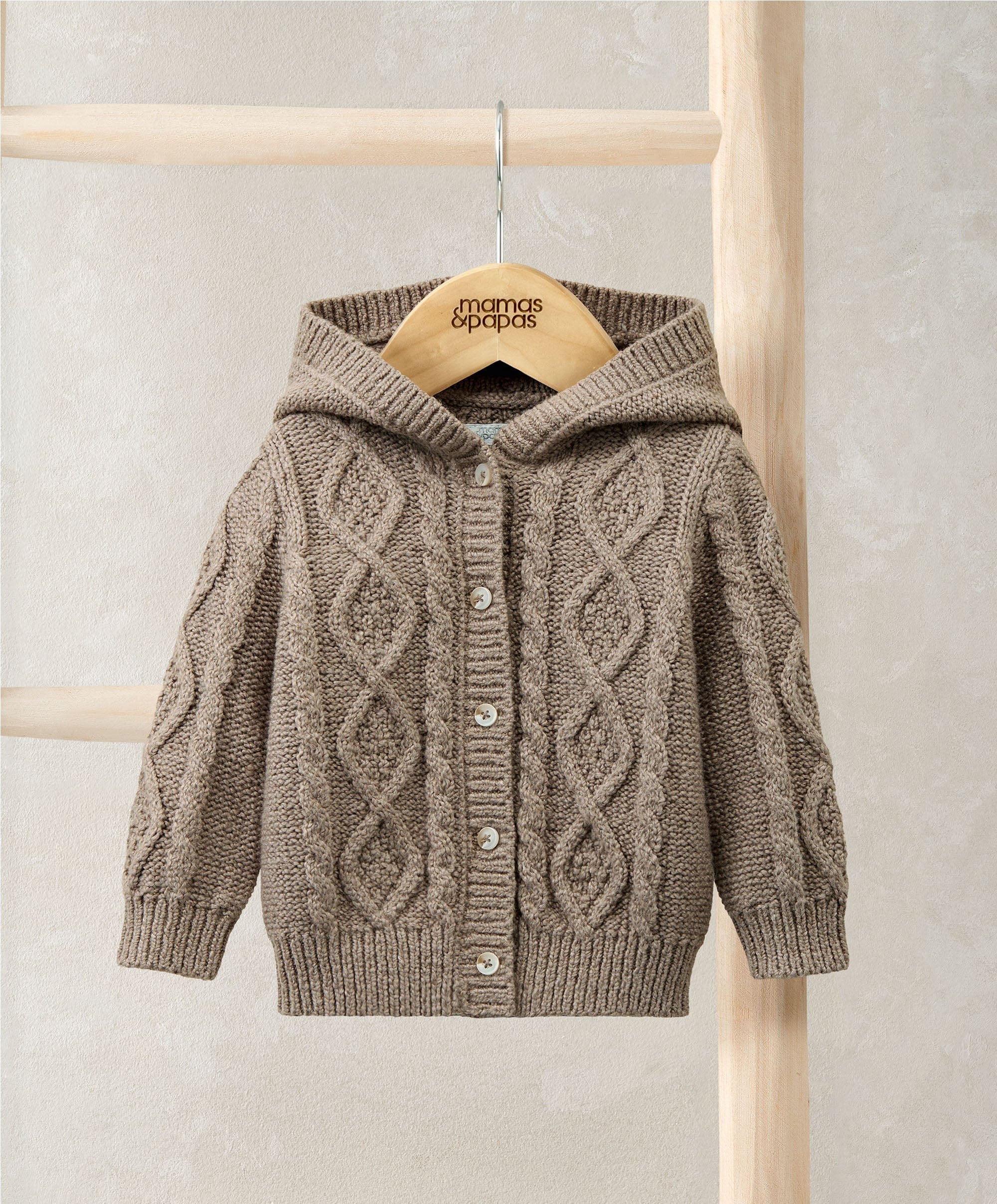 Hooded Cable Knit Cardigan - Oatmeal
