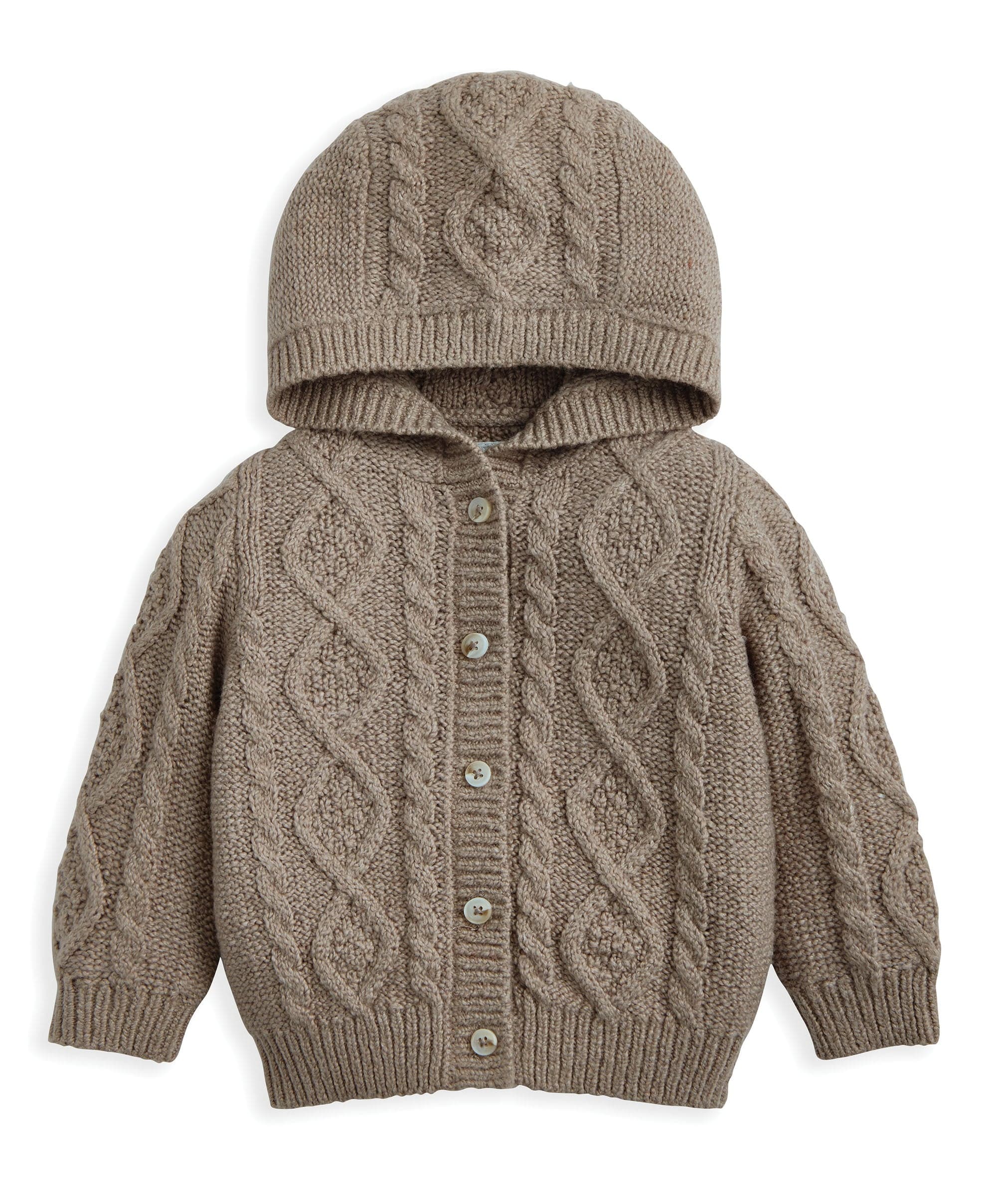 Hooded Cable Knit Cardigan - Oatmeal - Image 2