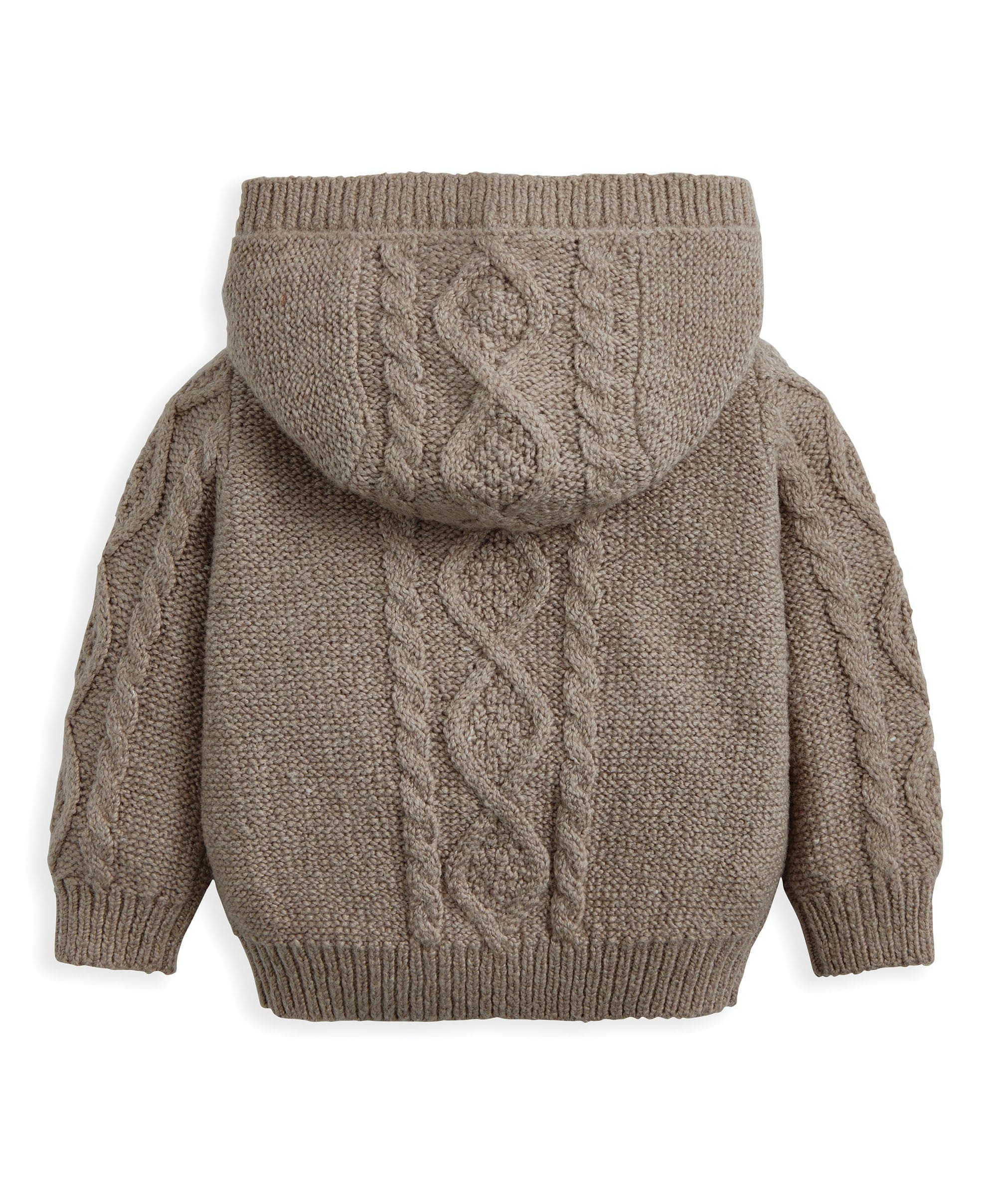 Hooded Cable Knit Cardigan - Oatmeal - Image 3