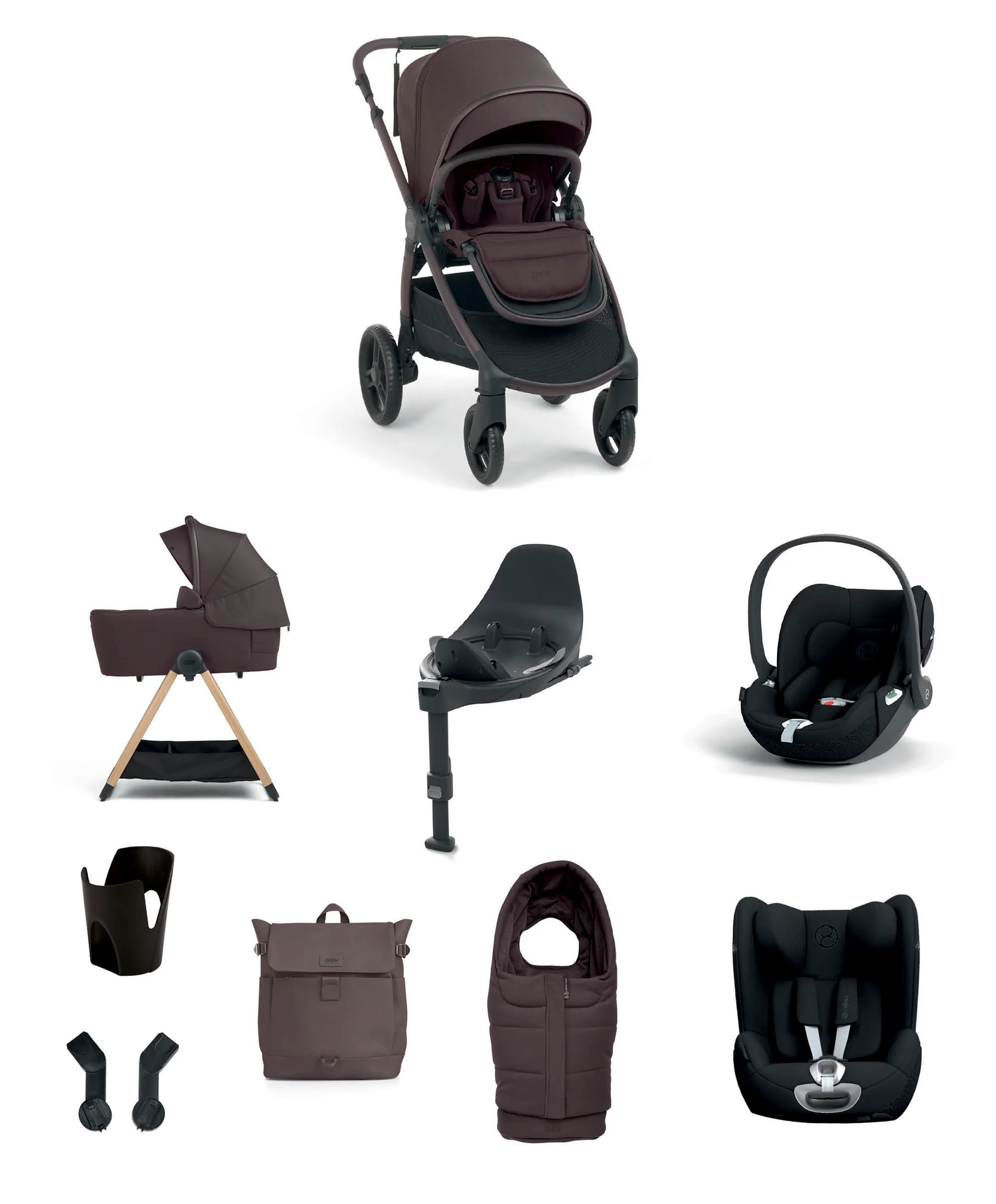Ocarro 2 Pushchair Baby to Toddler Travel Bundle with Cybex Cloud T & Cybex Sirona T (10 Pieces) - Americano