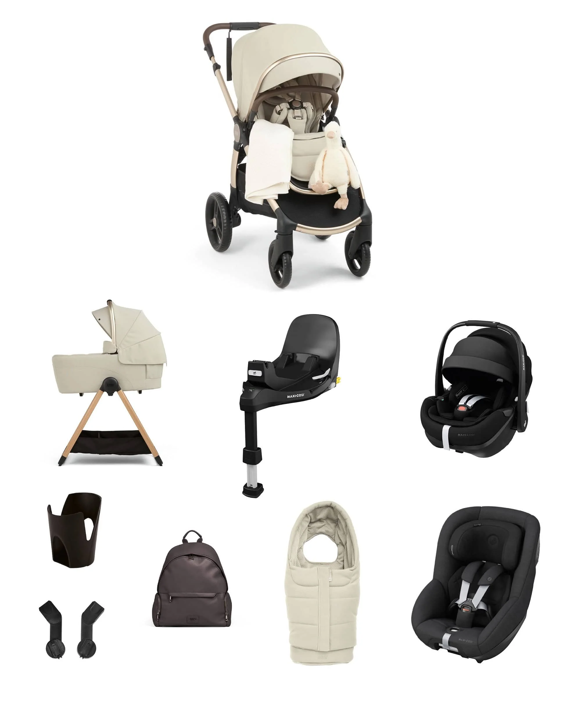 Ocarro 2 Pushchair Baby to Toddler Travel Bundle with Maxi-Cosi Pebble 360 Pro2 & Pearl 360 Pro (12 Pieces) – Shell