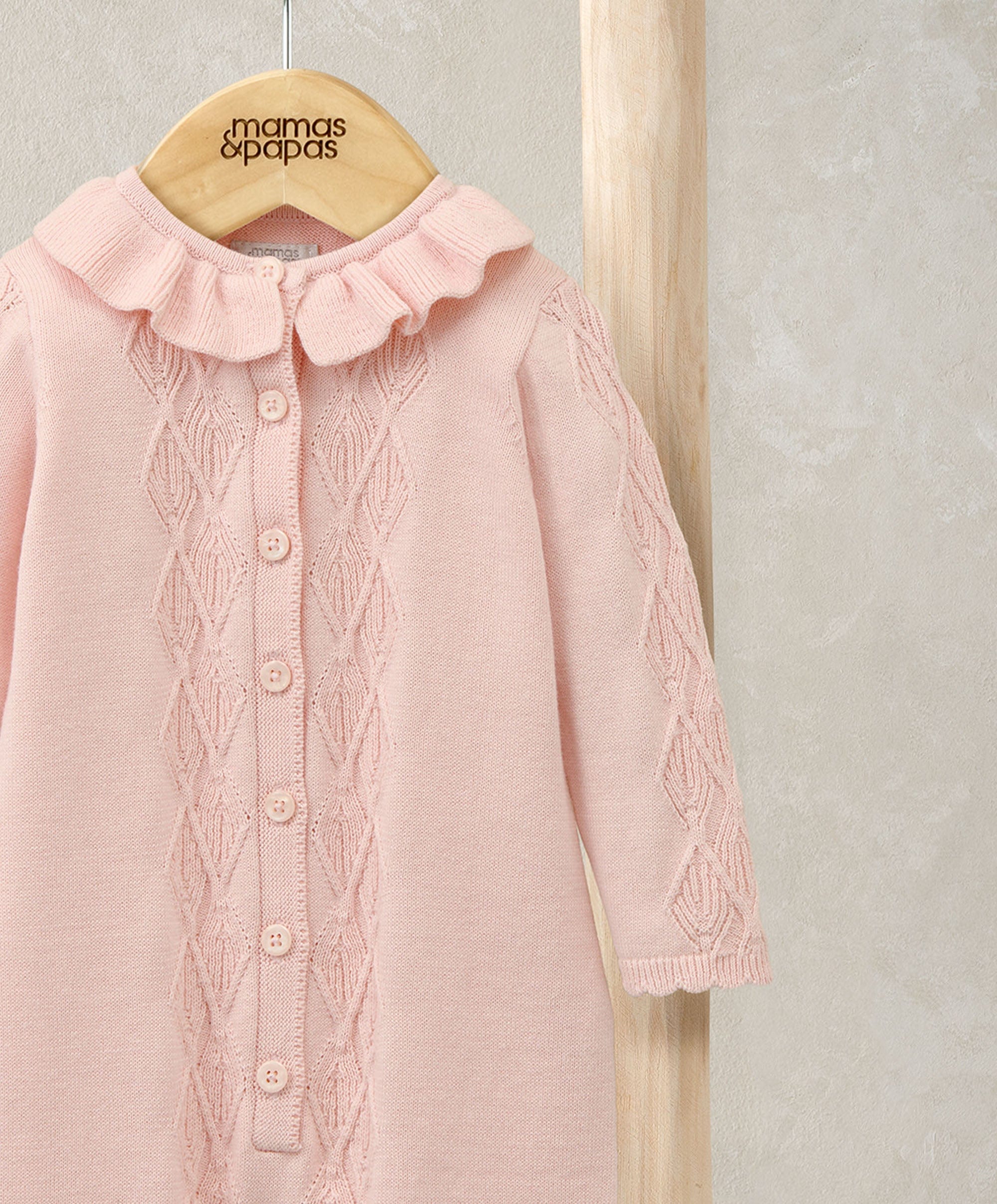 Diamond Stitch Knitted Romper with Frill Collar - Pink - Image 2