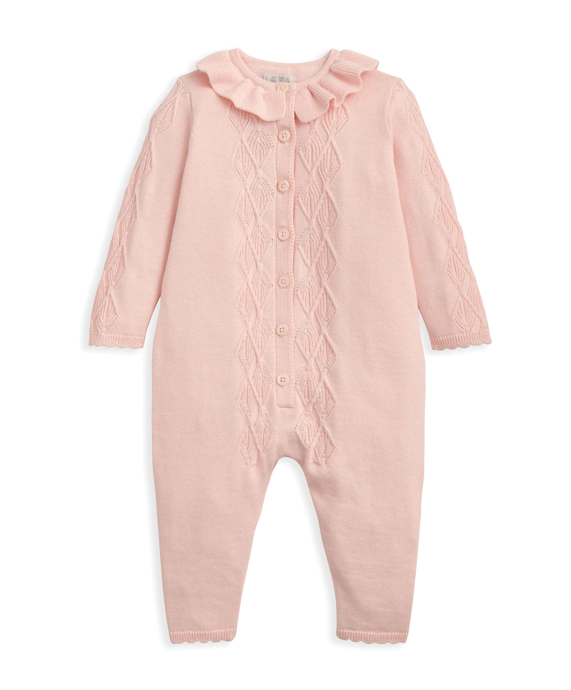 Diamond Stitch Knitted Romper with Frill Collar - Pink - Image 3