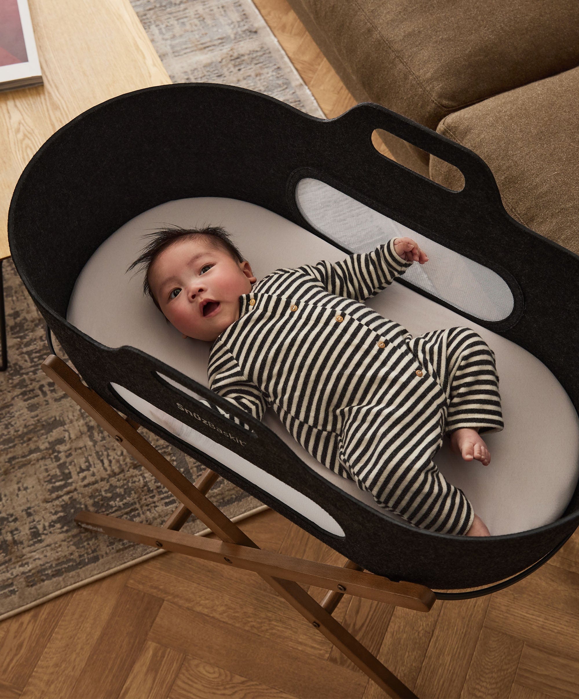 SnuzBaskit Moses Basket & Stand - Graphite/Walnut - Image 2
